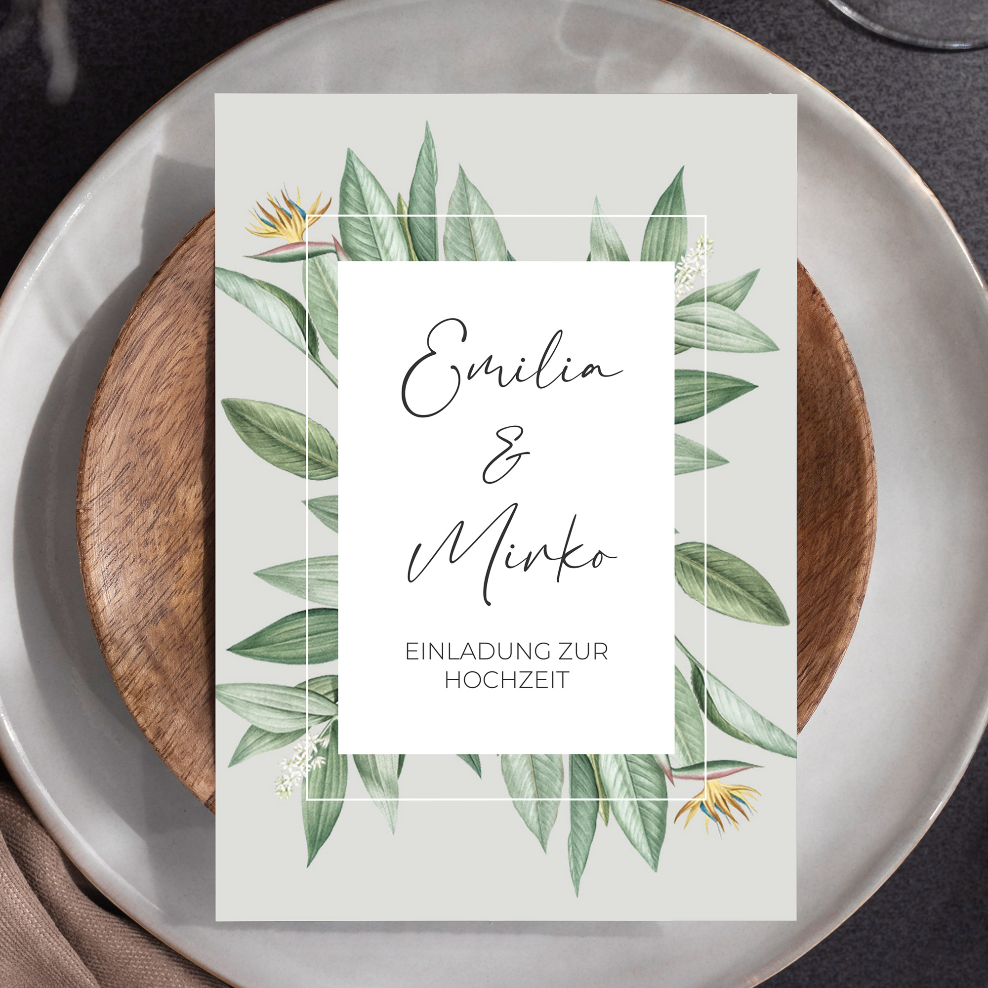 Postkarte DIN A6 im Hochformat - Greenery "tropical frame"