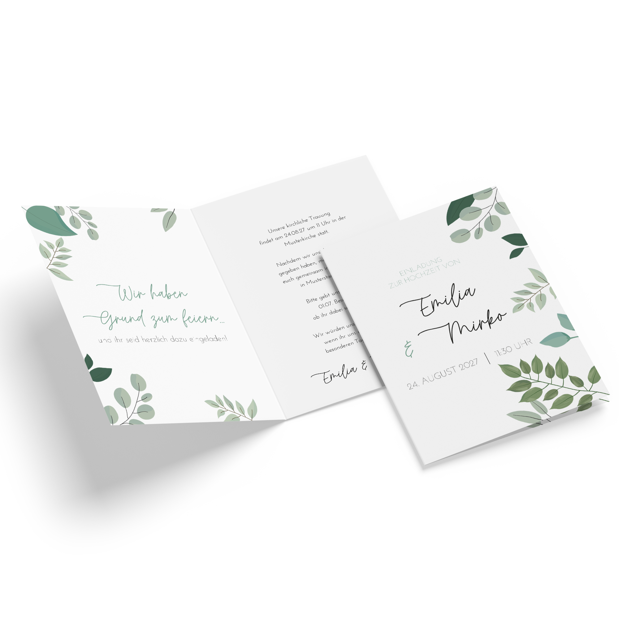Klappkarte DIN A6 im Hochformat - Greenery "green & simple"