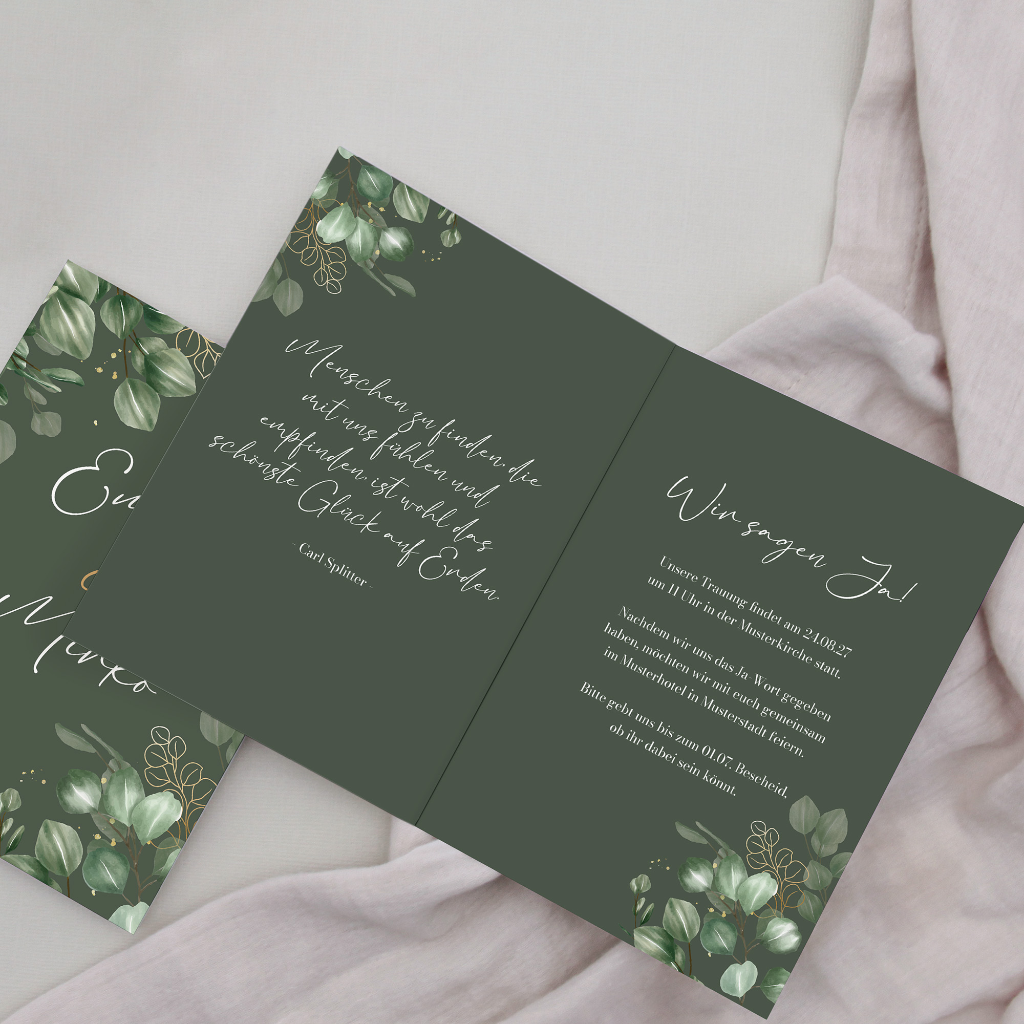 Klappkarte DIN A6 im Hochformat - Greenery "eucalyptus night"