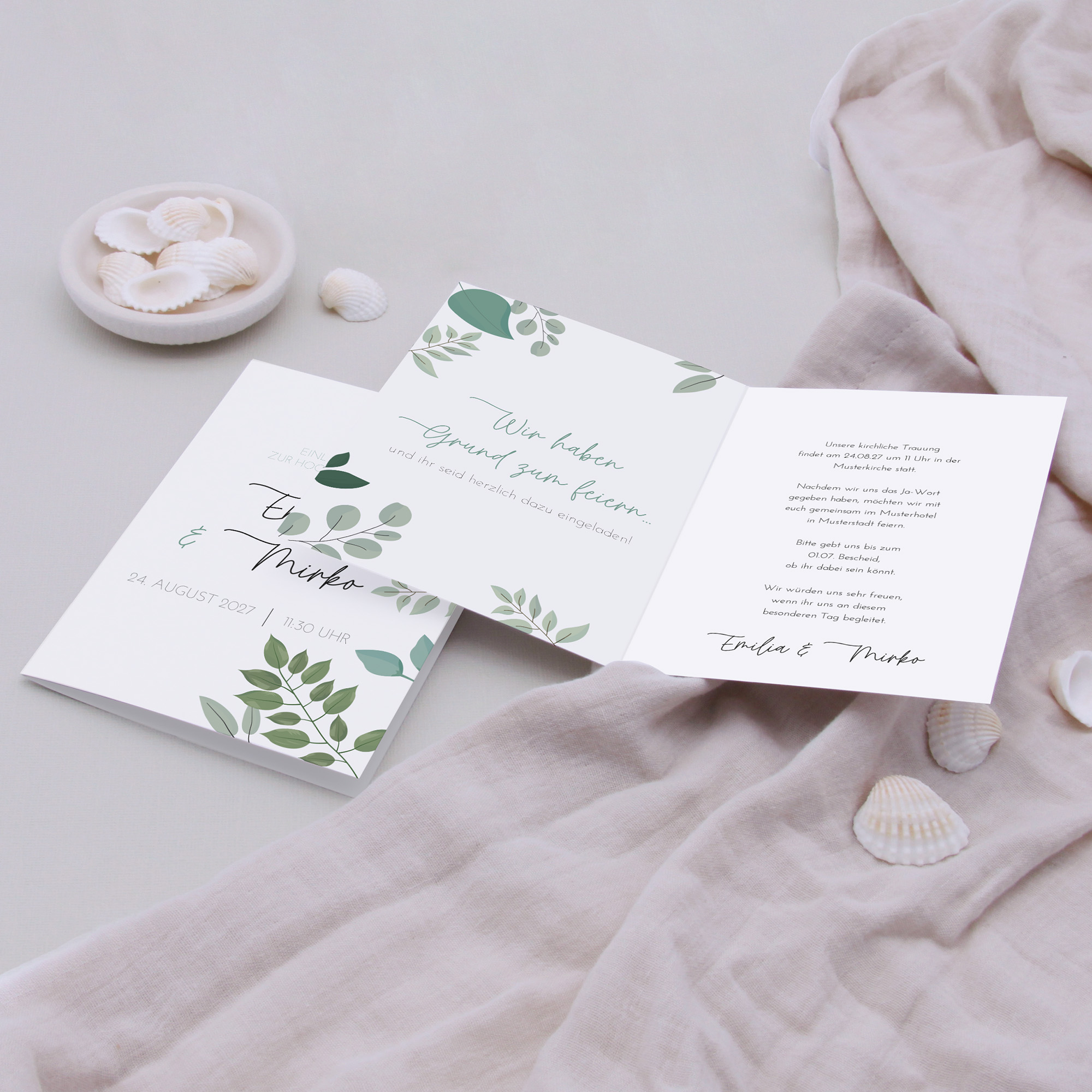 Klappkarte DIN A6 im Hochformat - Greenery "green & simple"