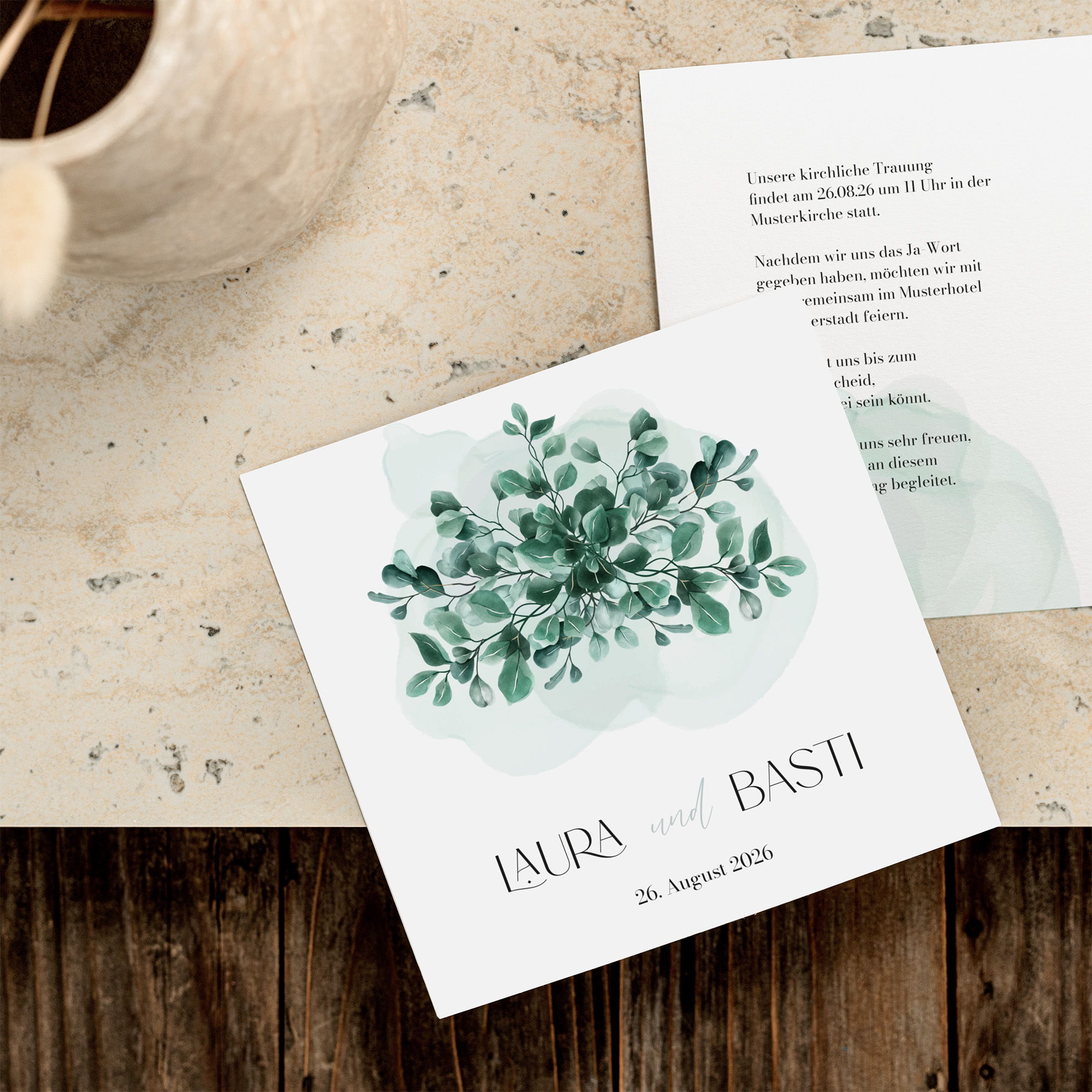 Postkarte Quadrat 148 x 148 mm - Greenery "eucalyptus crown"