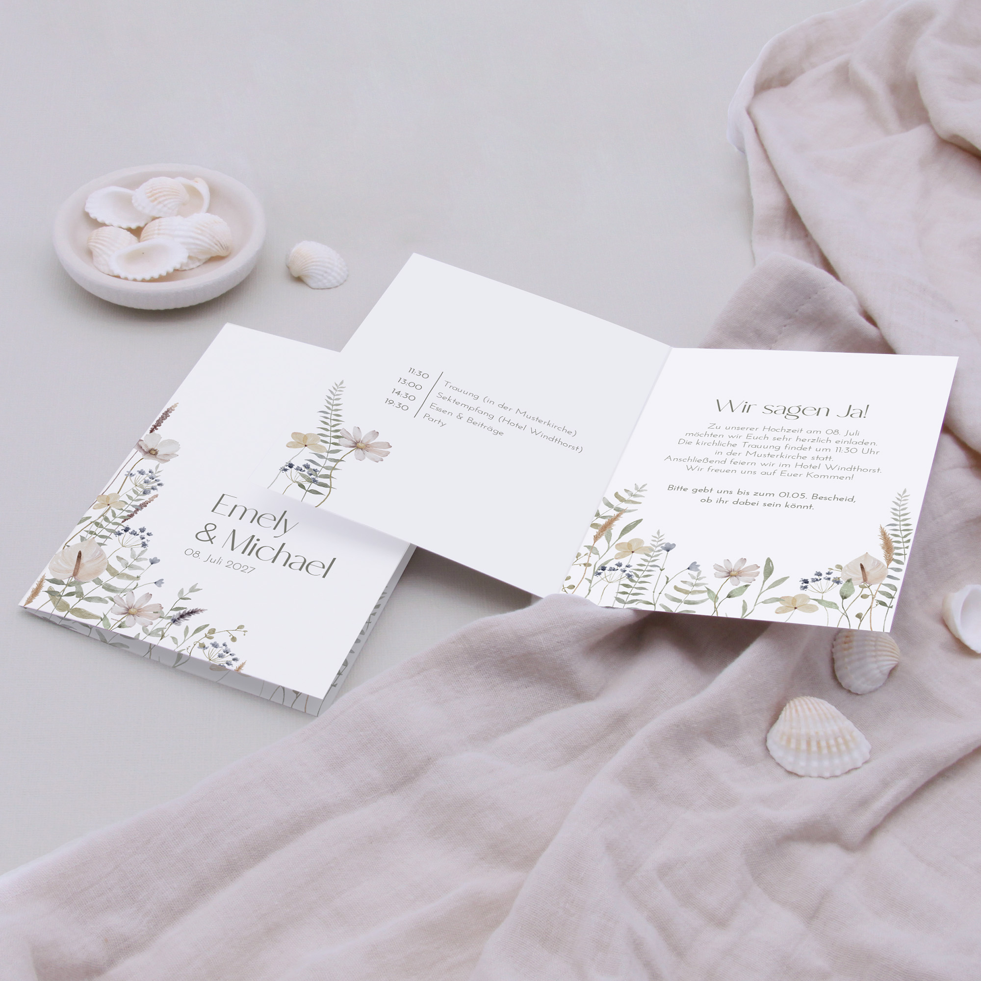 Klappkarte DIN A6 im Hochformat - Boho "pastell bloom"