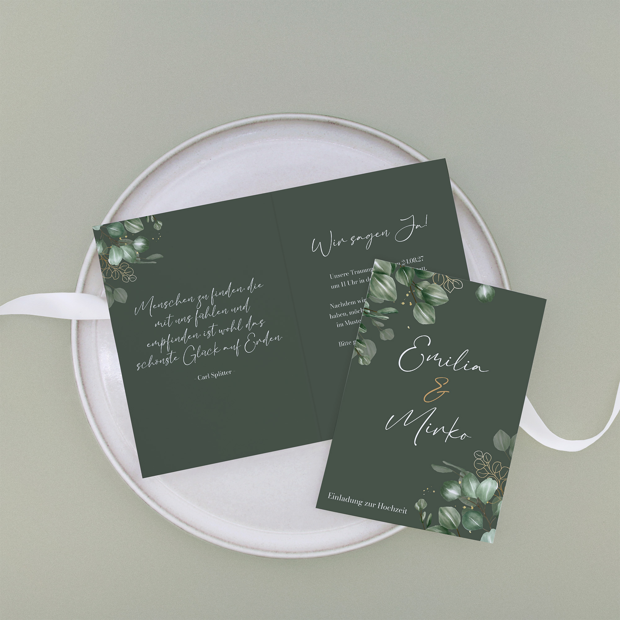 Klappkarte DIN A6 im Hochformat - Greenery "eucalyptus night"