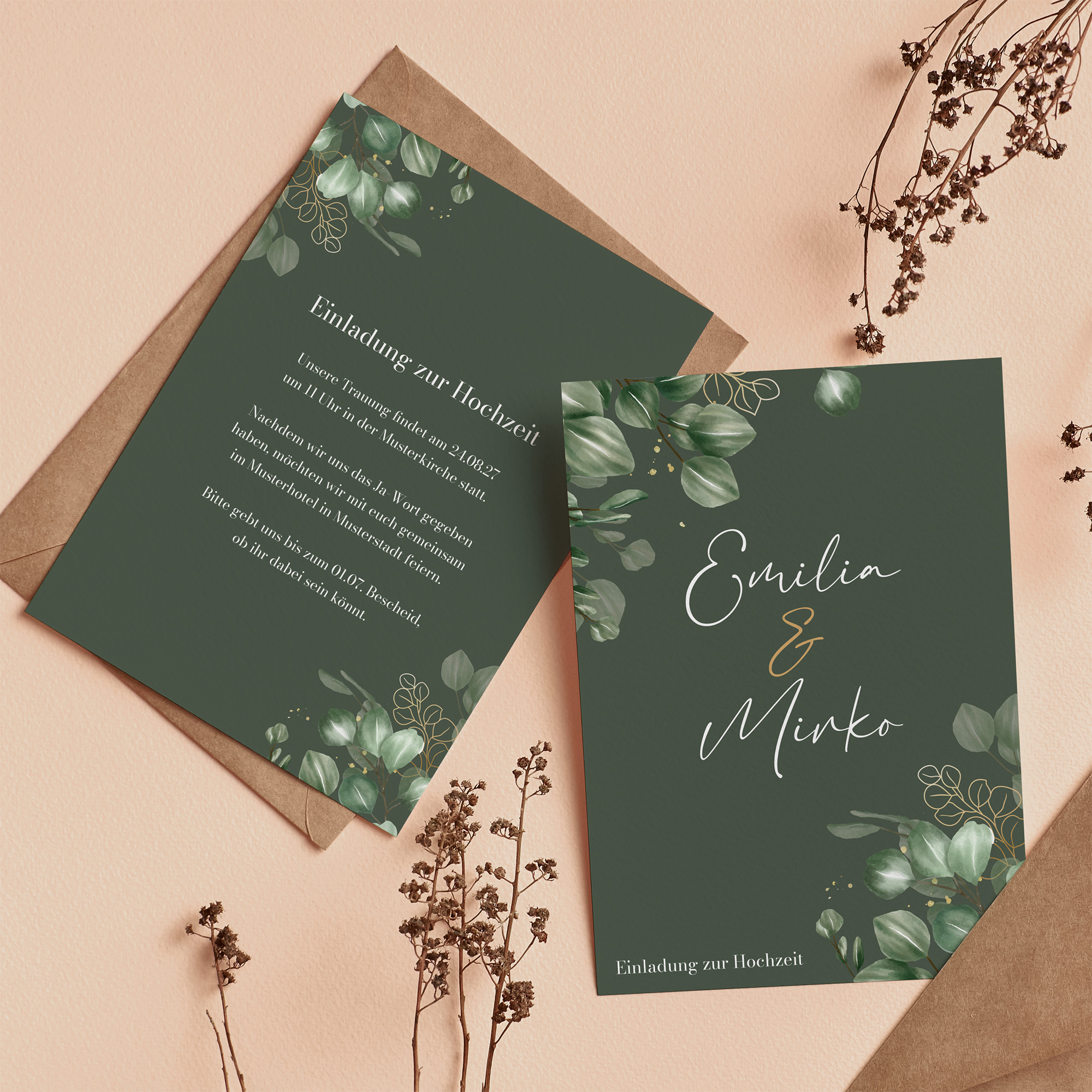 Postkarte DIN A6 im Hochformat - Greenery "eucalyptus night"