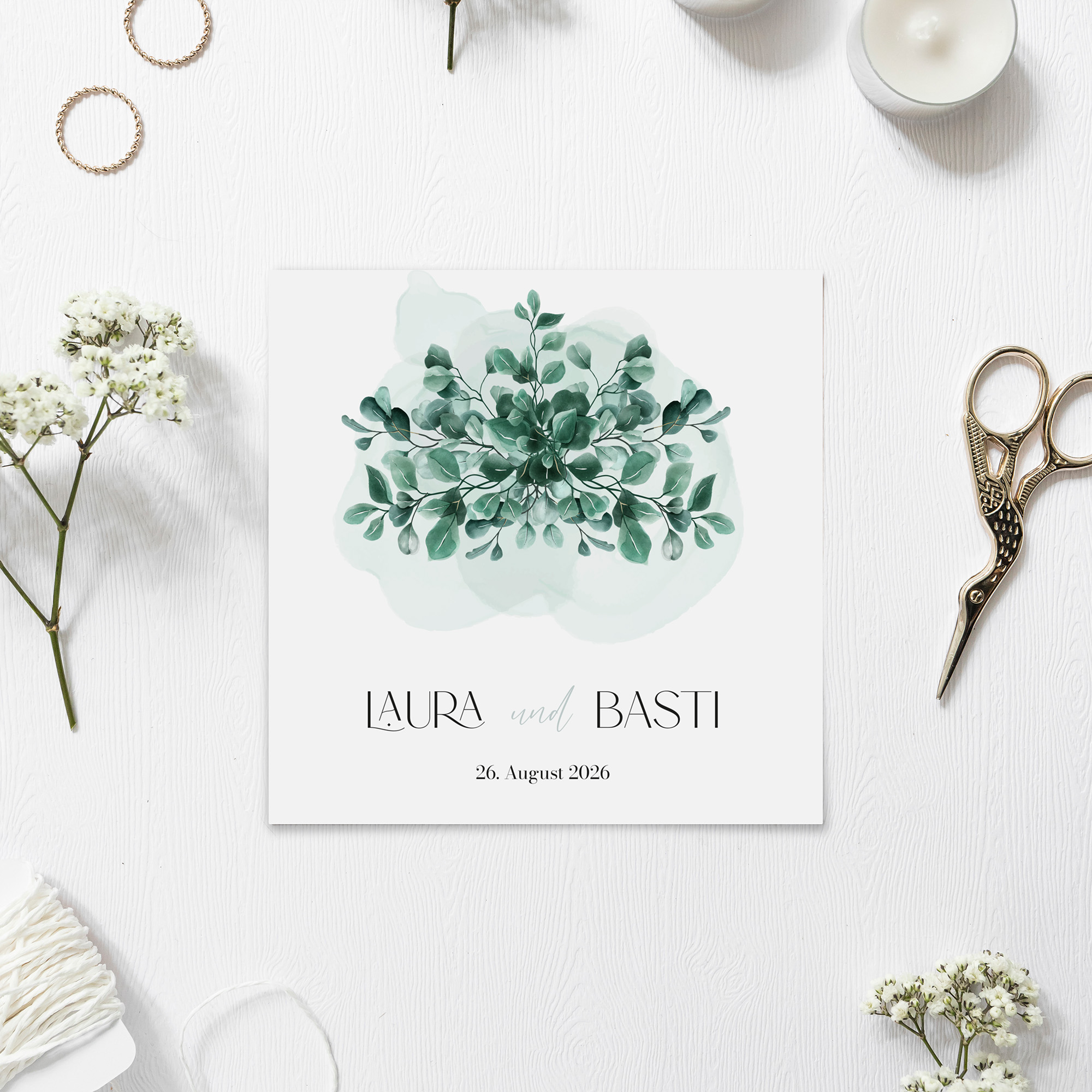 Postkarte Quadrat 148 x 148 mm - Greenery "eucalyptus crown"