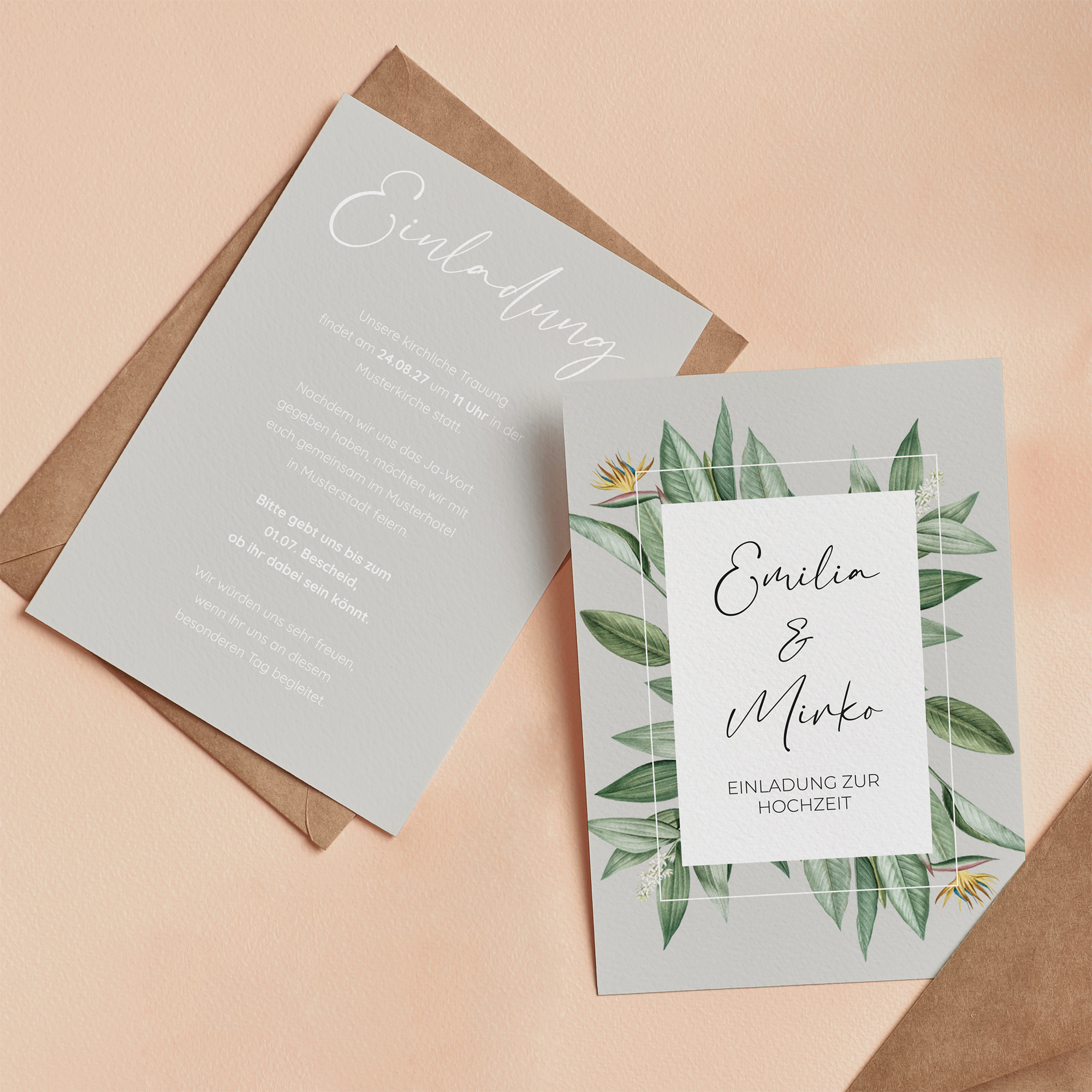Postkarte DIN A6 im Hochformat - Greenery "tropical frame"