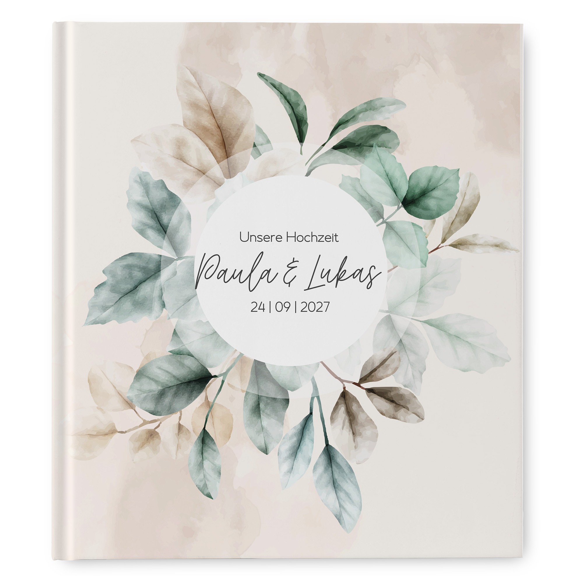 Erinnerungsbuch Hochzeit - Aquarell "leaf & taupe"