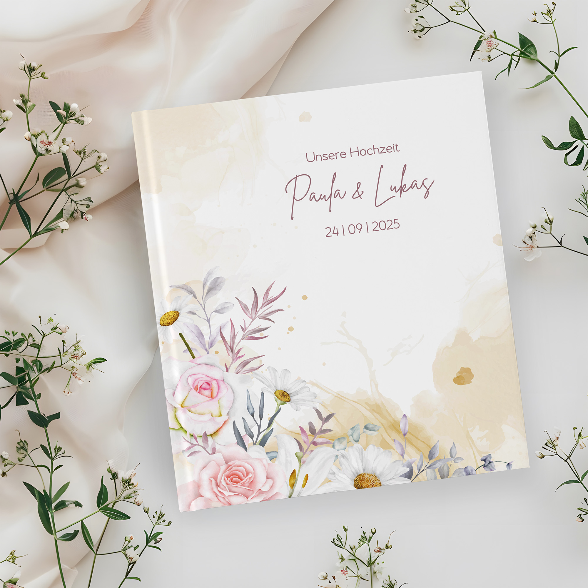 Erinnerungsbuch Hochzeit - Aquarell "lily & rose"
