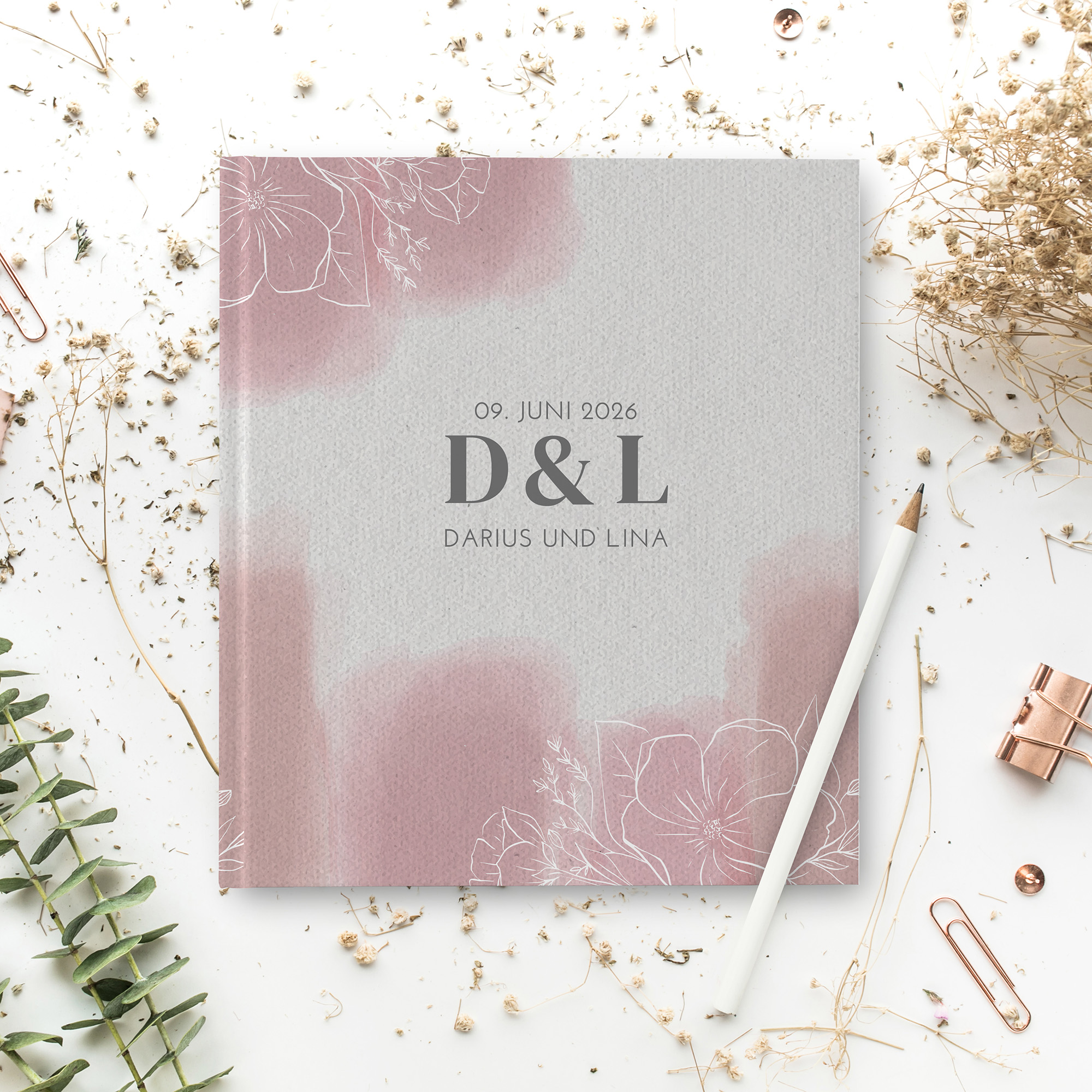 Erinnerungsbuch Hochzeit - Aquarell "dusty bloom"