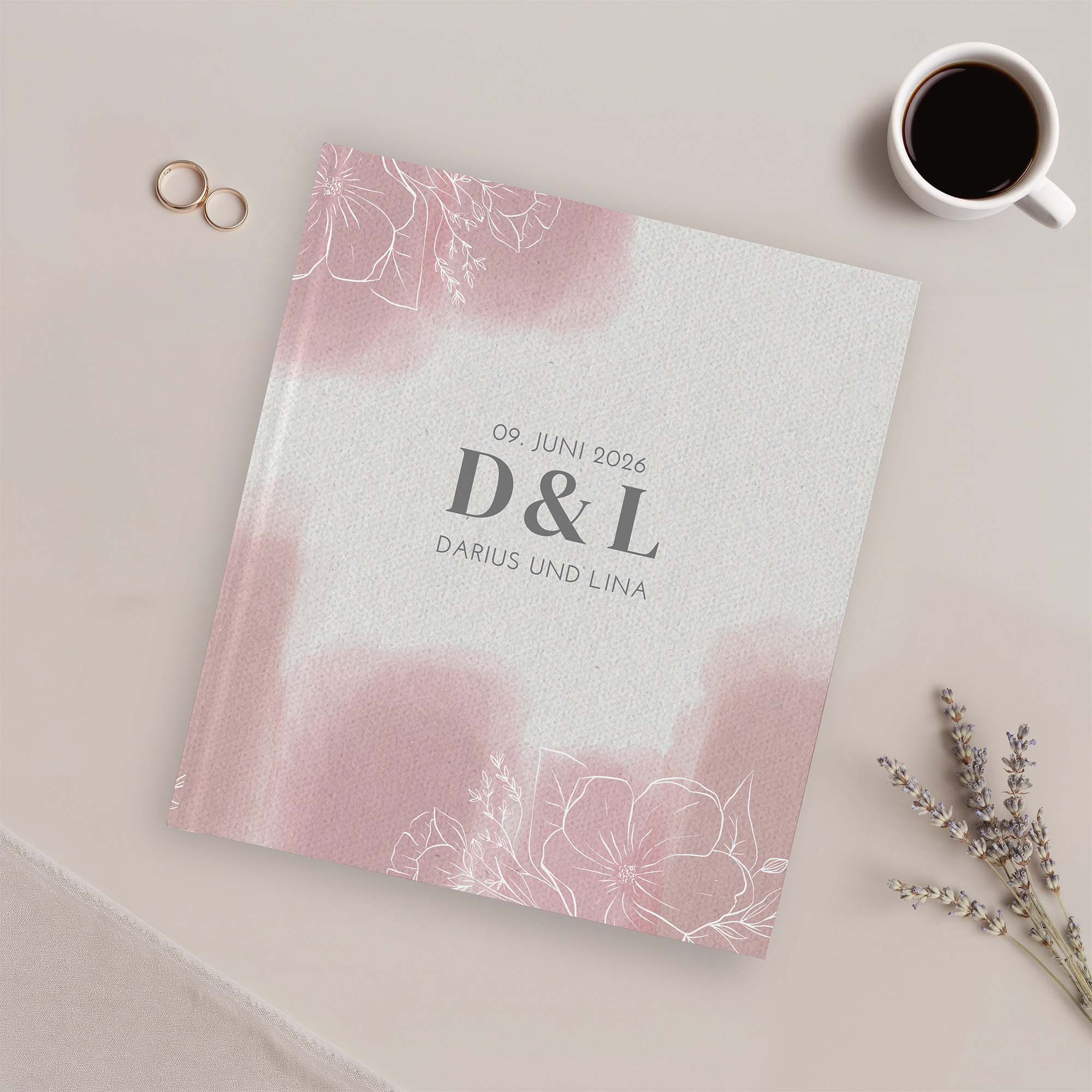 Erinnerungsbuch Hochzeit - Aquarell "dusty bloom"