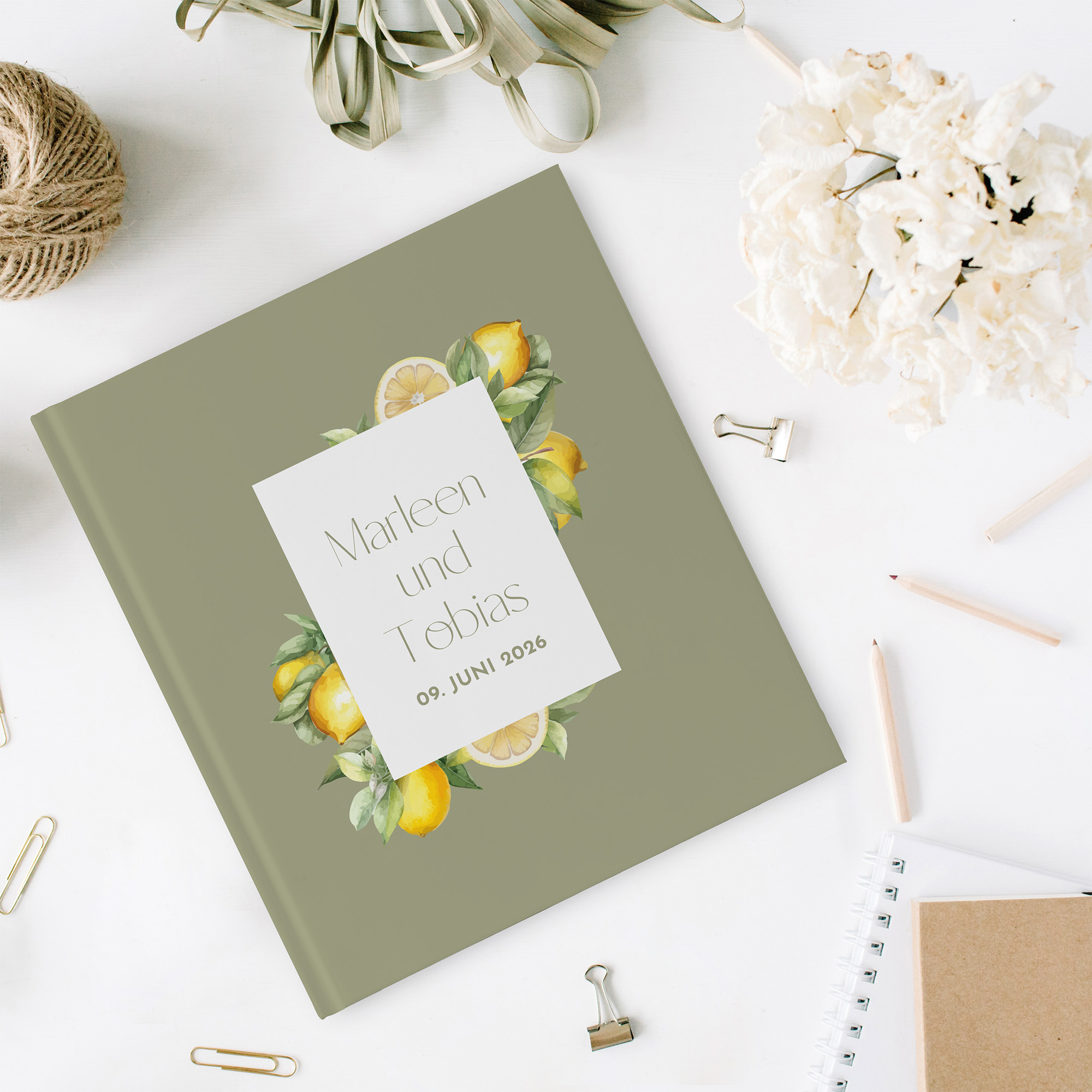 Erinnerungsbuch Hochzeit - Aquarell "Olive & Lemon"