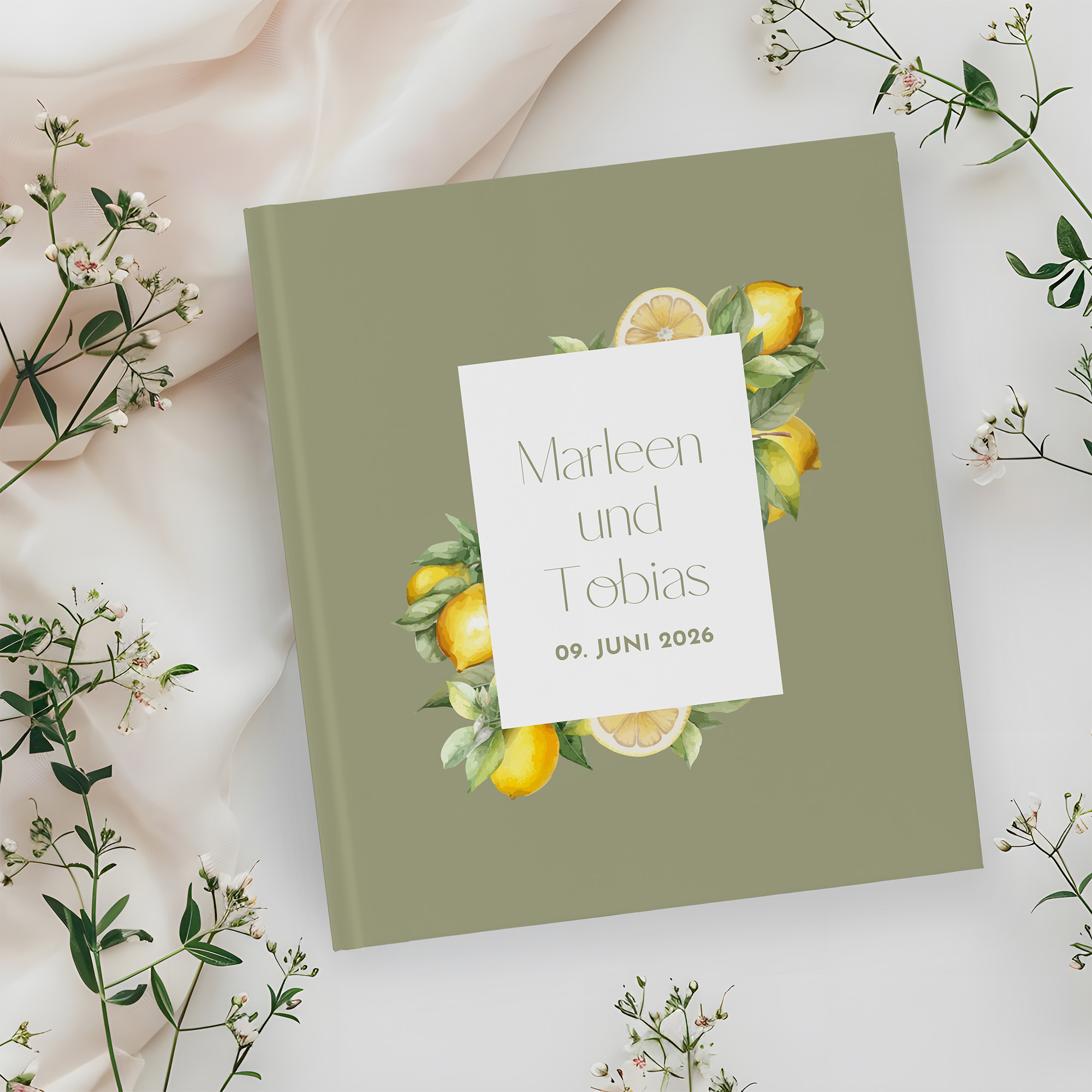 Erinnerungsbuch Hochzeit - Aquarell "Olive & Lemon"