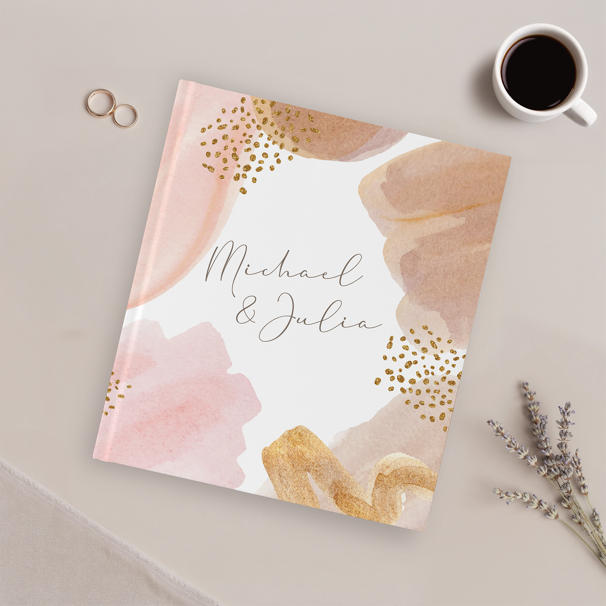 Erinnerungsbuch Hochzeit - Aquarell "Golden Blush"