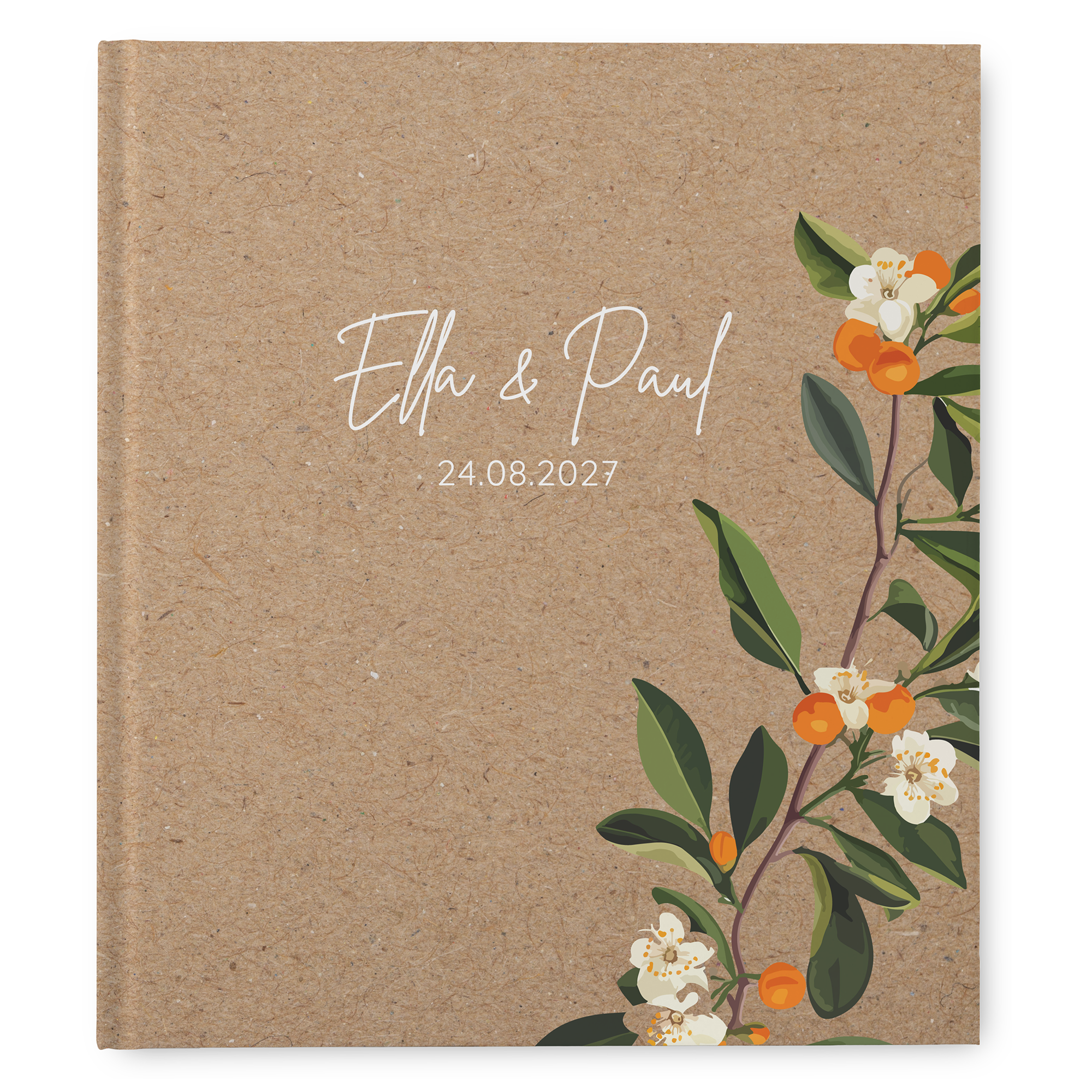 Erinnerungsbuch Hochzeit - Greenery "orange craft"