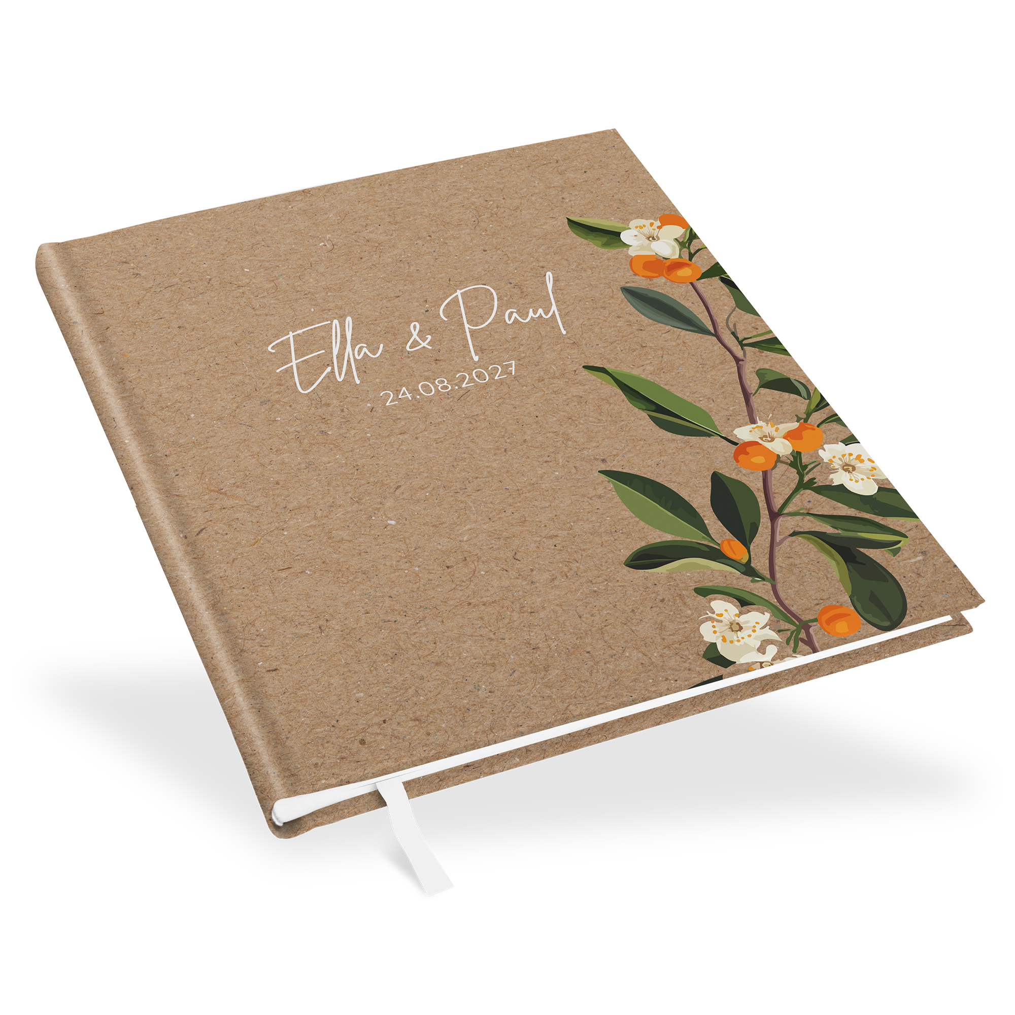 Erinnerungsbuch Hochzeit - Greenery "orange craft"