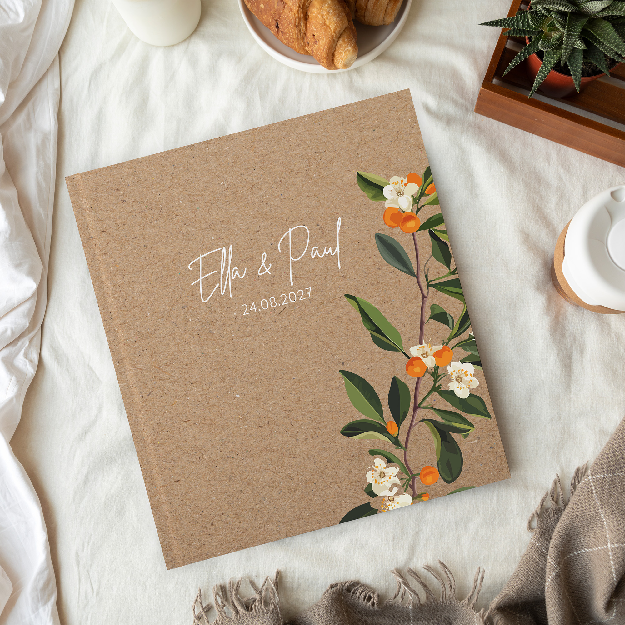 Erinnerungsbuch Hochzeit - Greenery "orange craft"