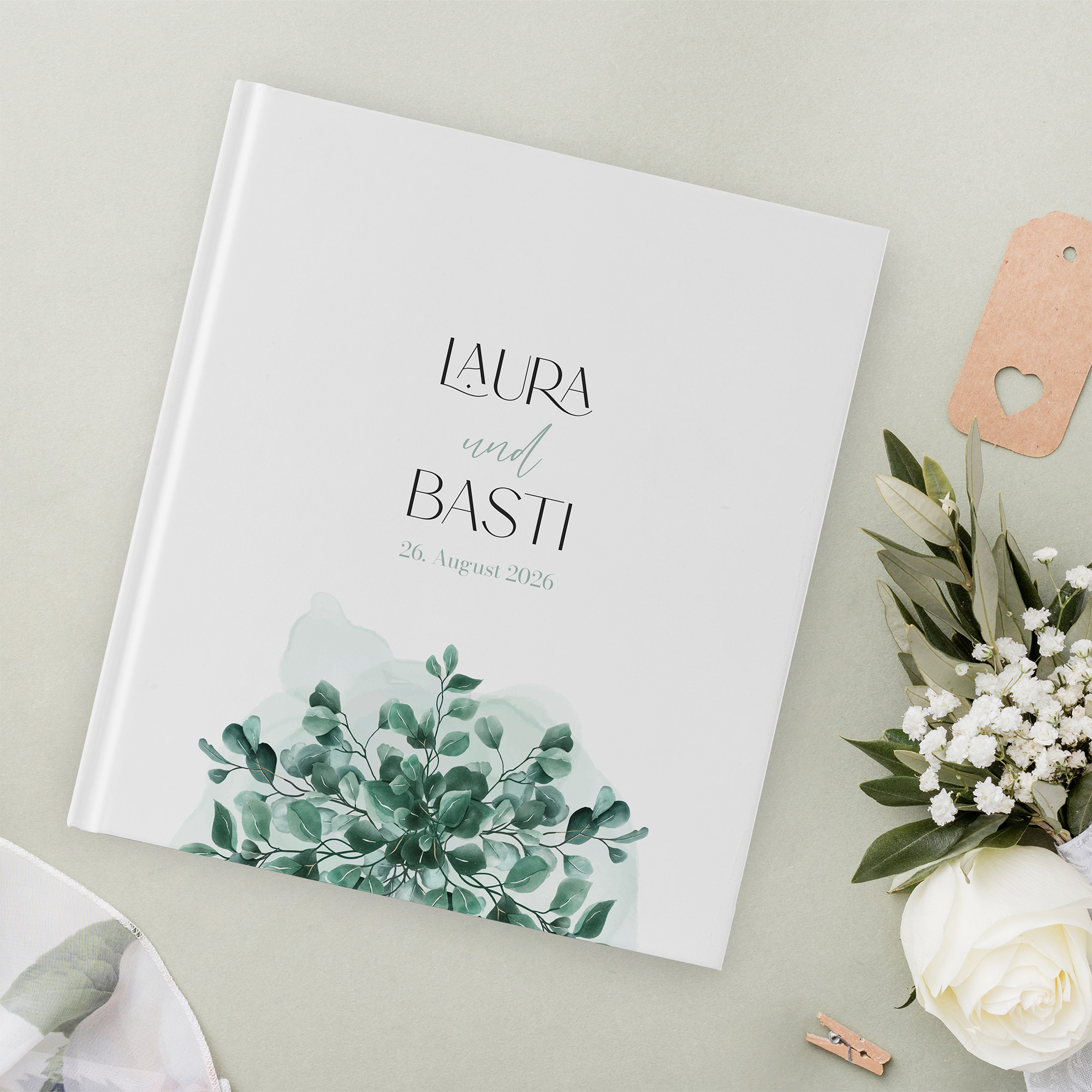 Erinnerungsbuch Hochzeit - Greenery  "eucalyptus crown"