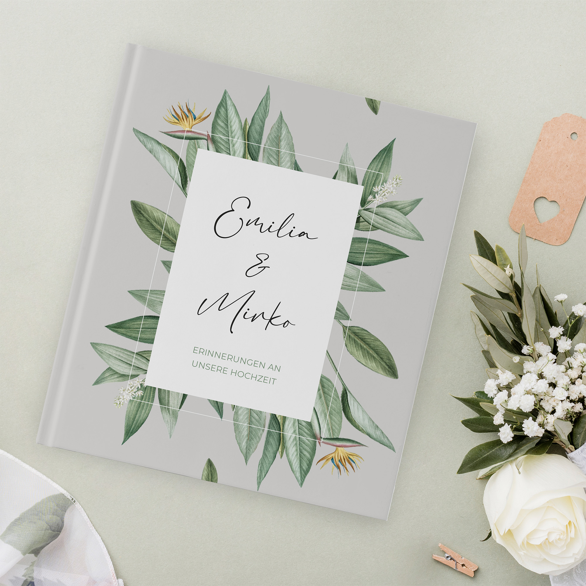 Erinnerungsbuch Hochzeit - Greenery "tropical frame"