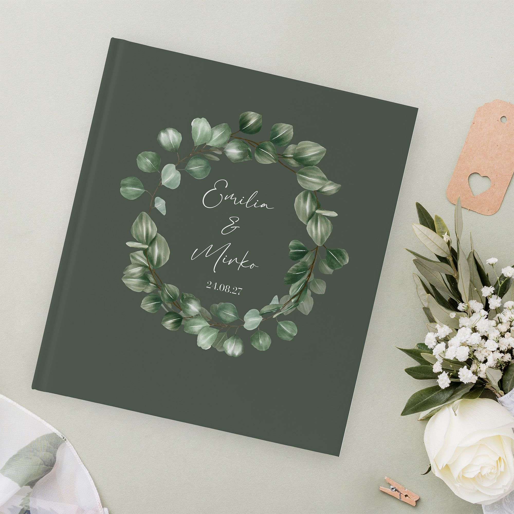 Erinnerungsbuch Hochzeit - Greenery "eucalyptus night"