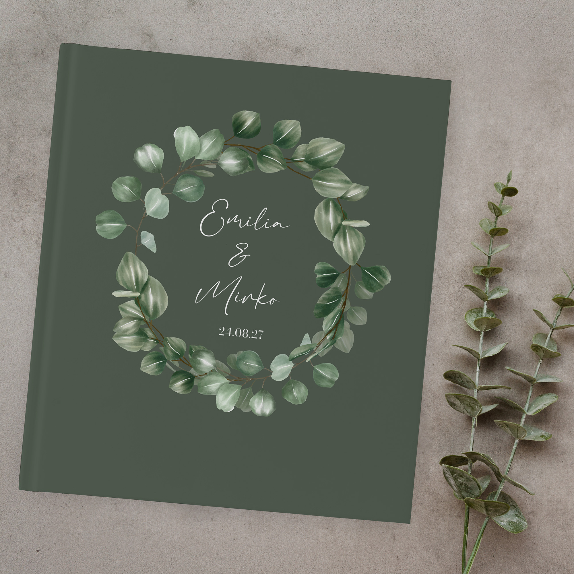 Erinnerungsbuch Hochzeit - Greenery "eucalyptus night"