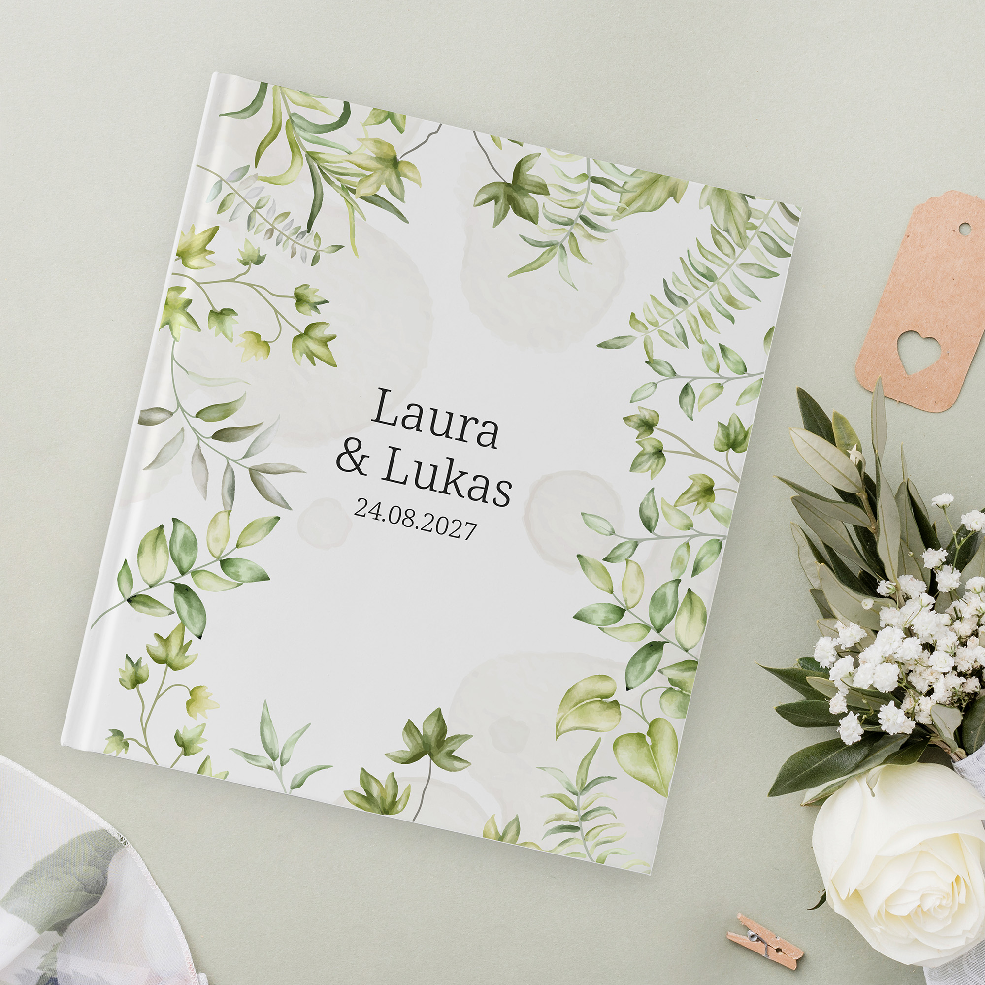 Gästebuch Hochzeit - Greenery "leaf light"