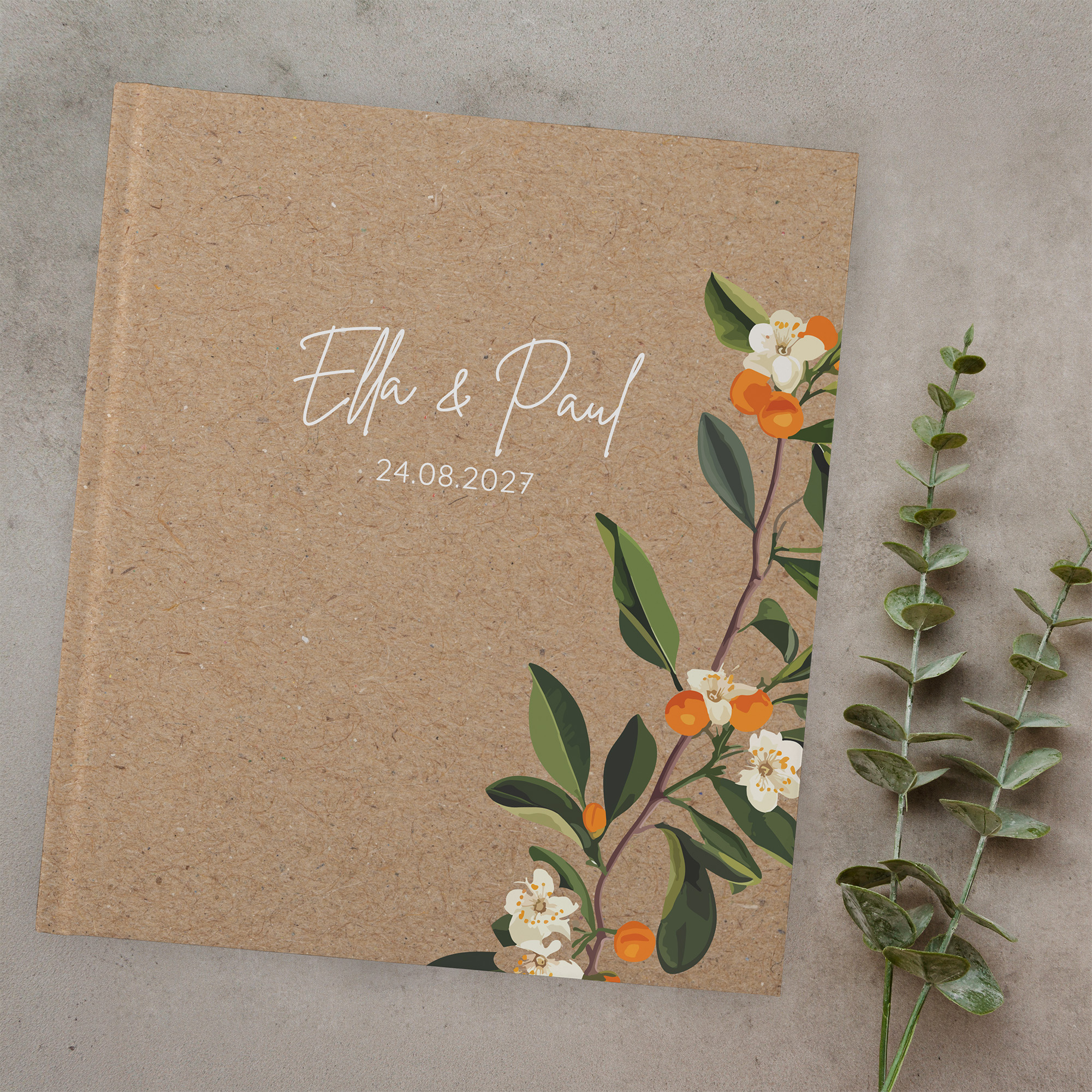 Gästebuch Hochzeit - Greenery "orange craft"