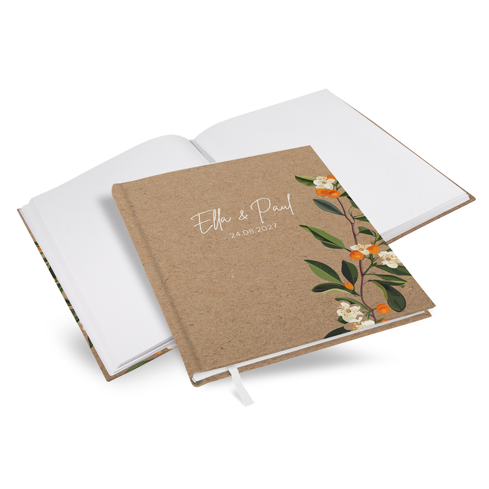 Gästebuch Hochzeit - Greenery "orange craft"
