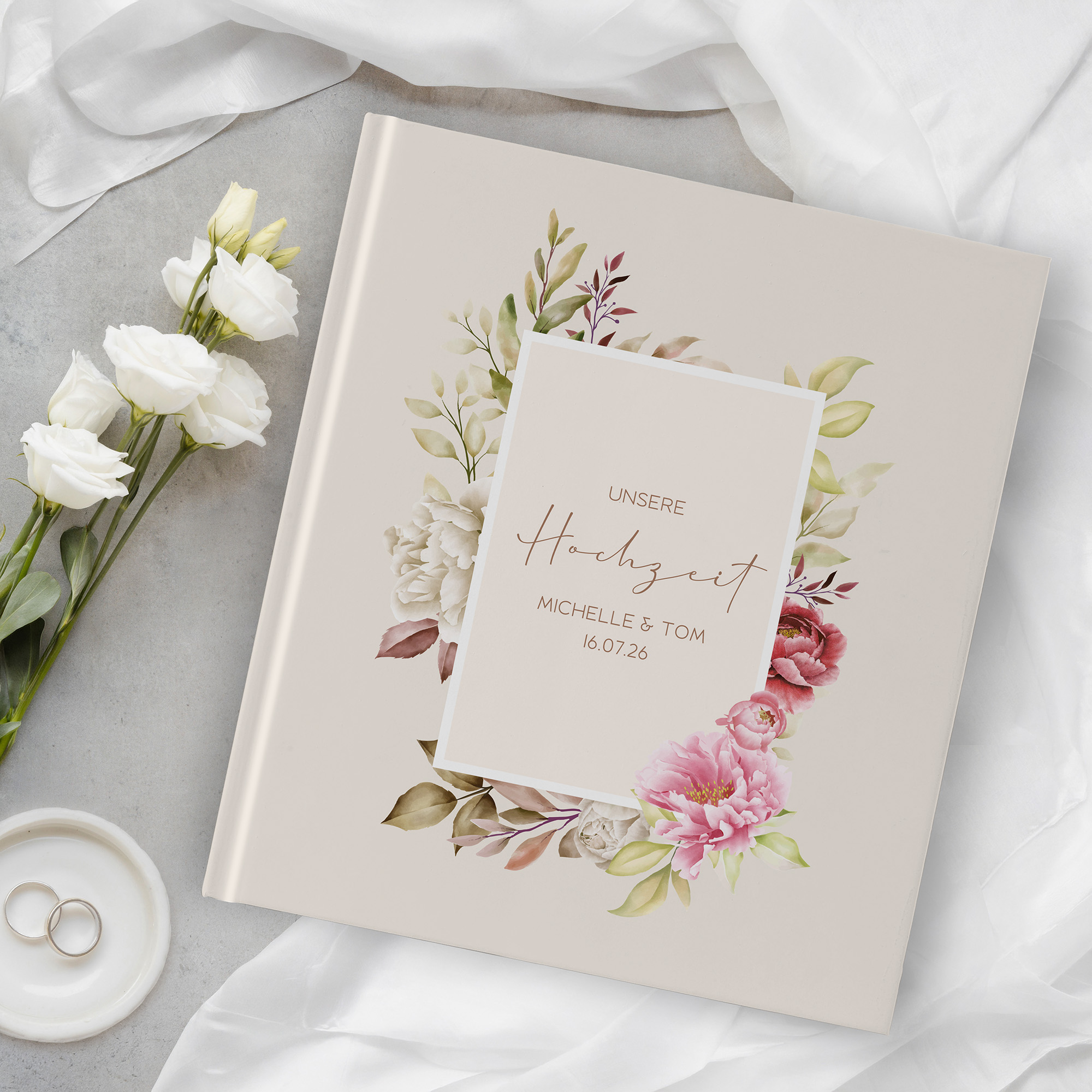 Gästebuch Hochzeit - Floral "peony bloom"