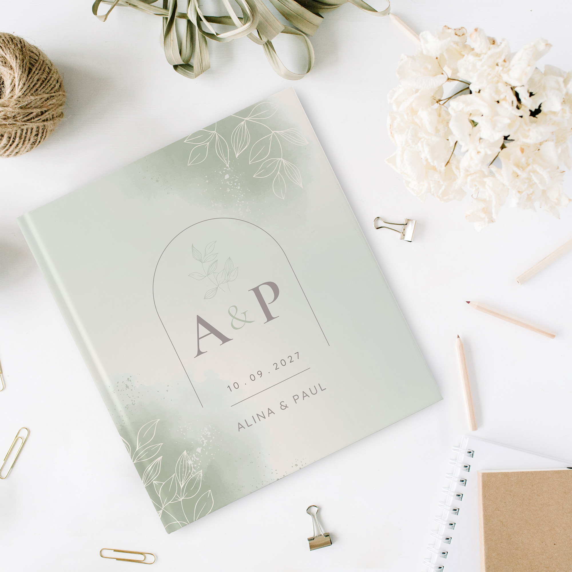 Gästebuch Hochzeit -  Aquarell "faded green"