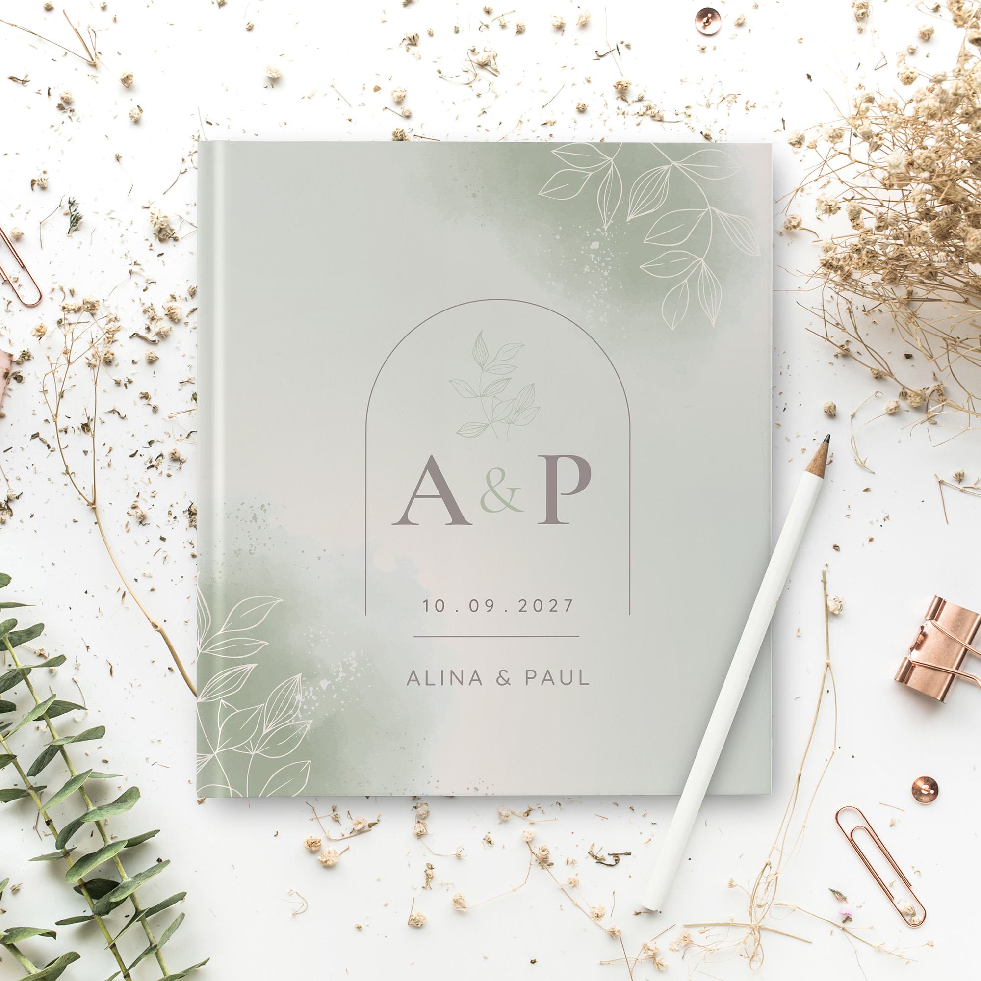 Gästebuch Hochzeit -  Aquarell "faded green"