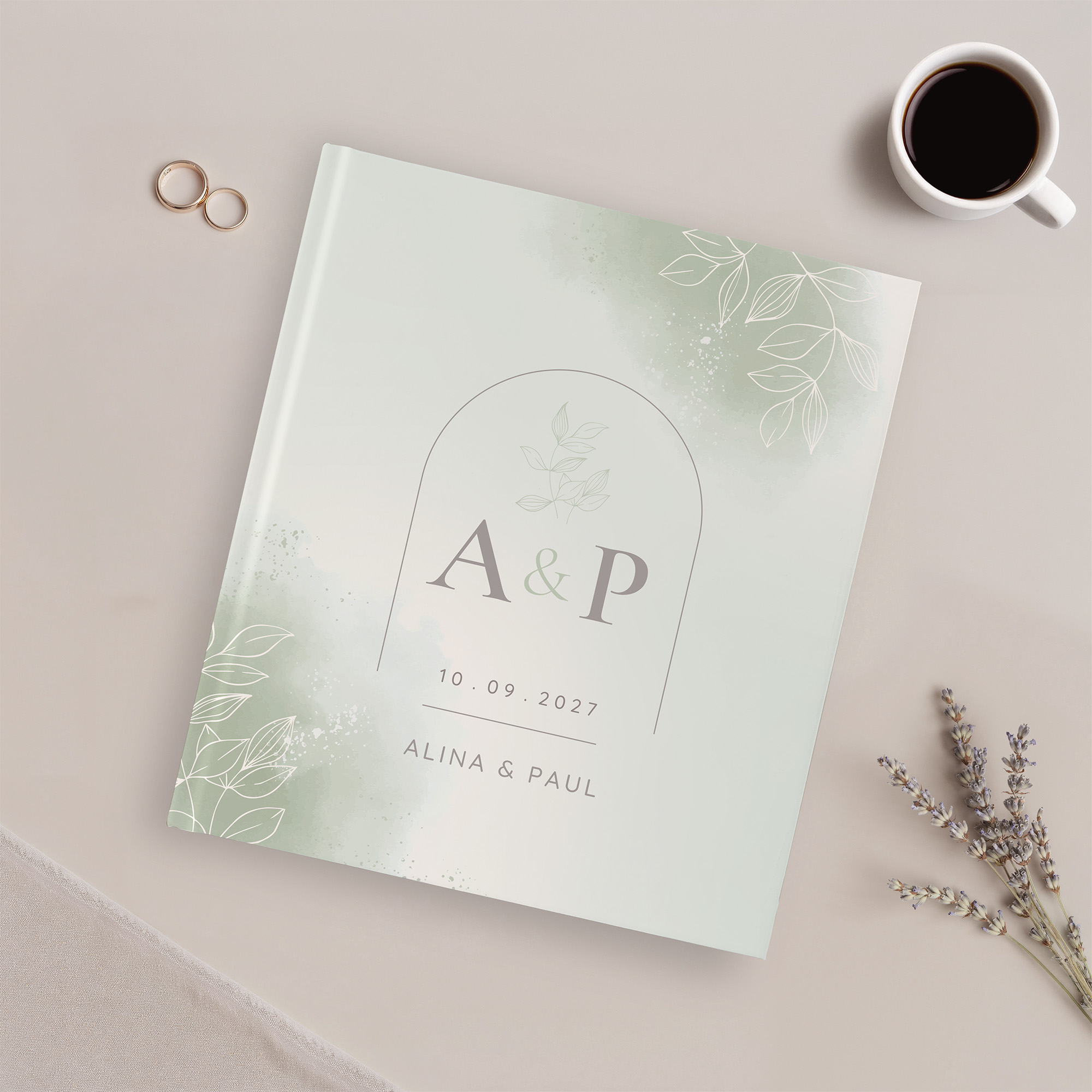 Gästebuch Hochzeit -  Aquarell "faded green"