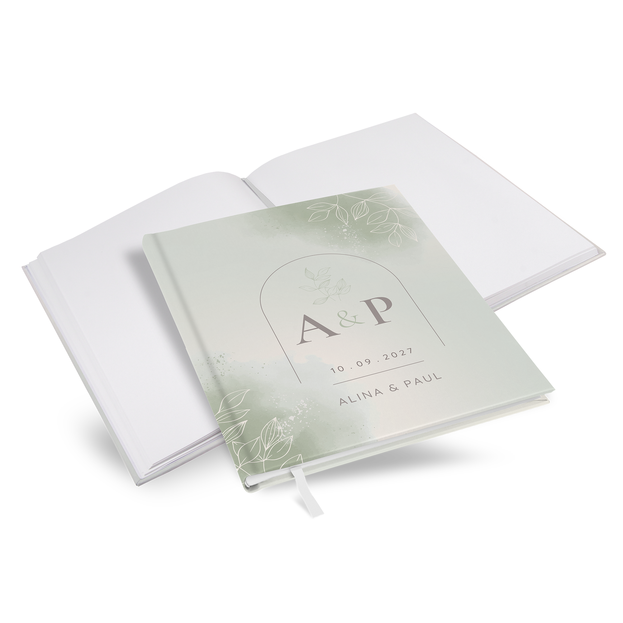 Gästebuch Hochzeit -  Aquarell "faded green"