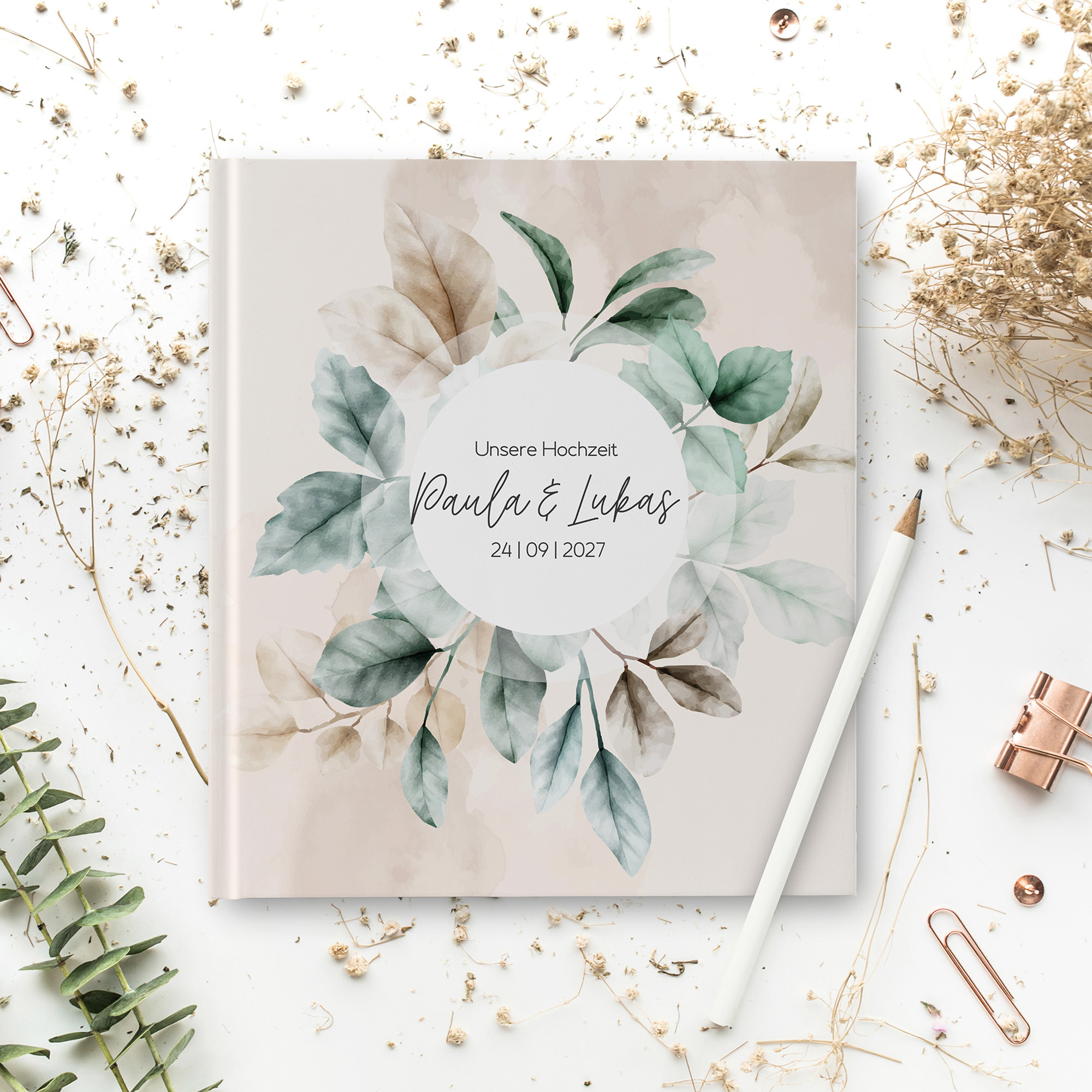 Gästebuch Hochzeit -  Aquarell "leaf & taupe"