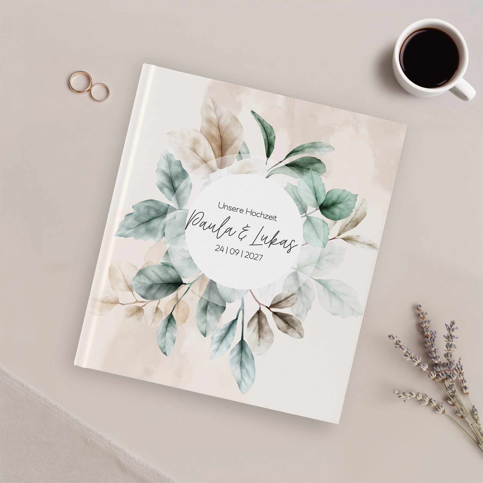 Gästebuch Hochzeit -  Aquarell "leaf & taupe"