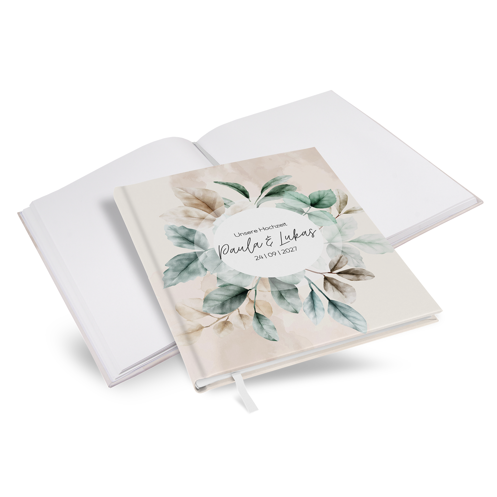 Gästebuch Hochzeit -  Aquarell "leaf & taupe"