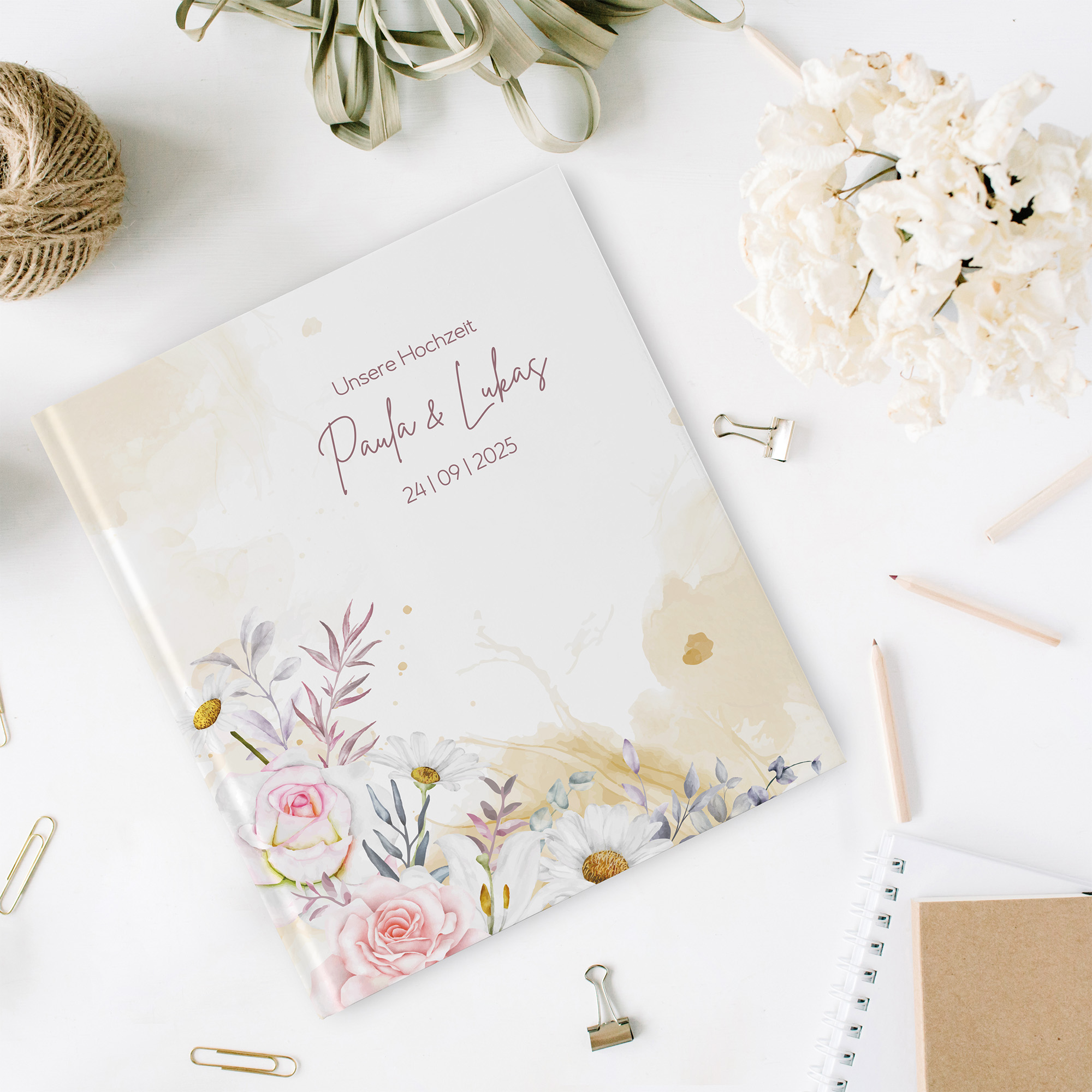 Gästebuch Hochzeit -  Aquarell "lily & rose"