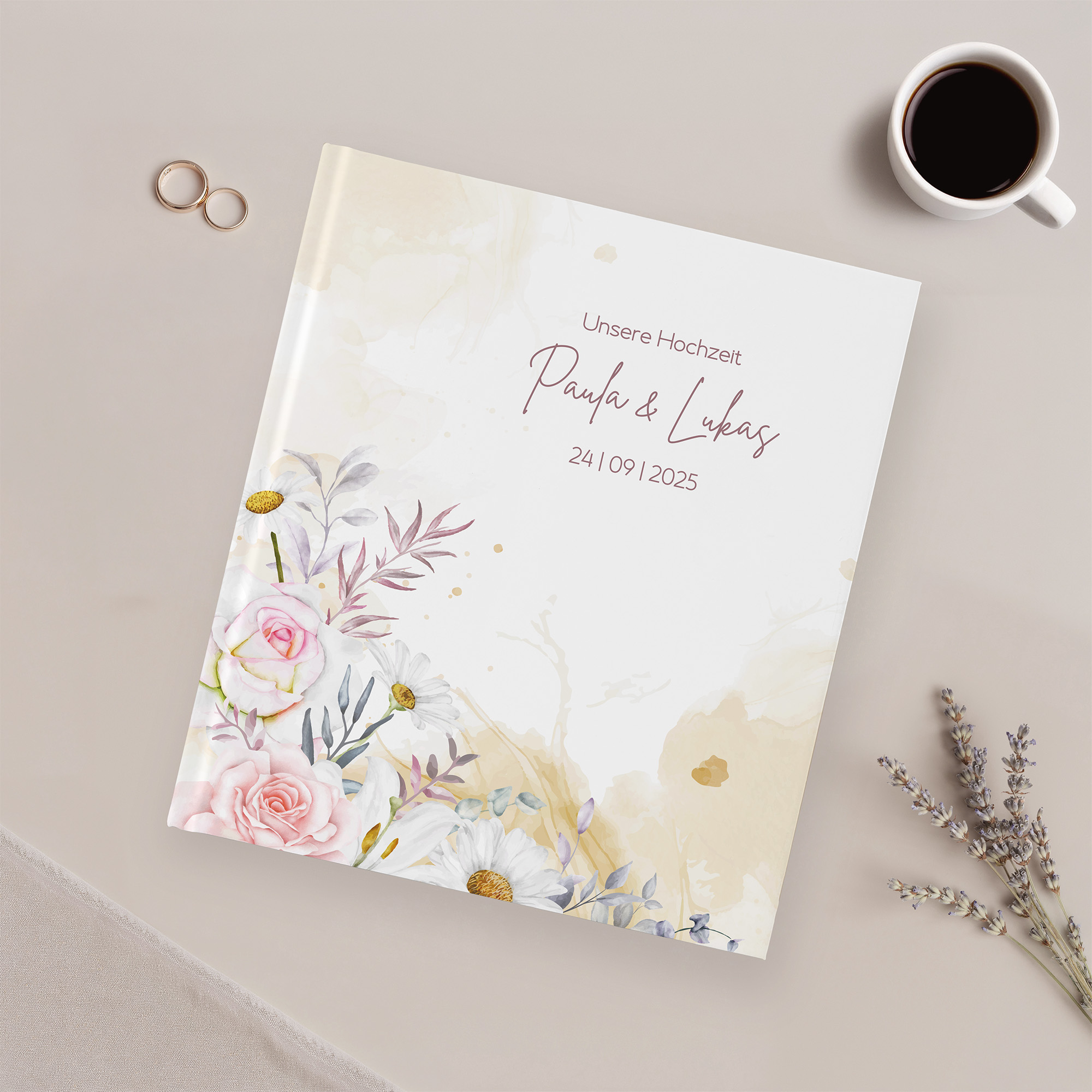 Gästebuch Hochzeit -  Aquarell "lily & rose"