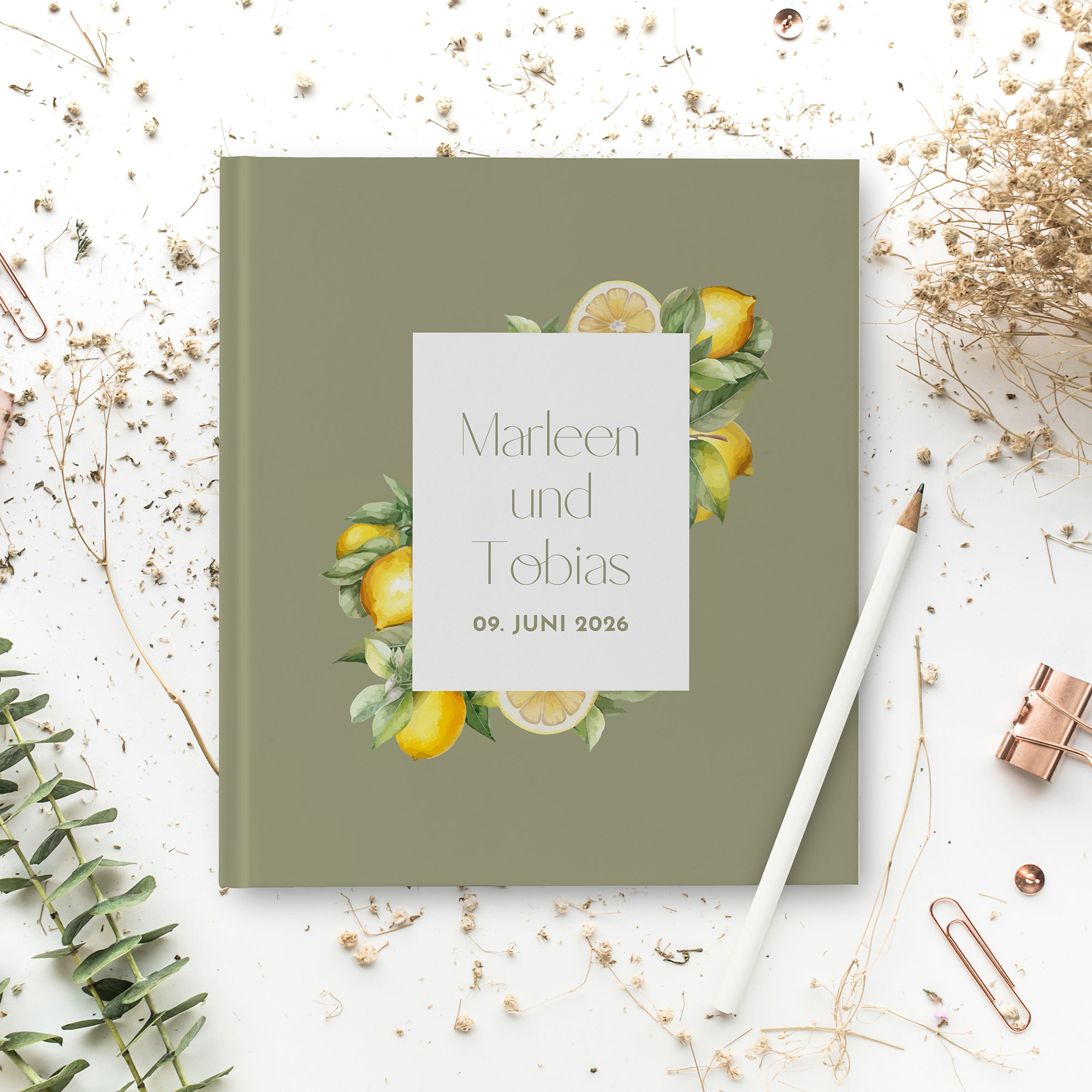 Gästebuch Hochzeit -  Aquarell "Olive & Lemon"