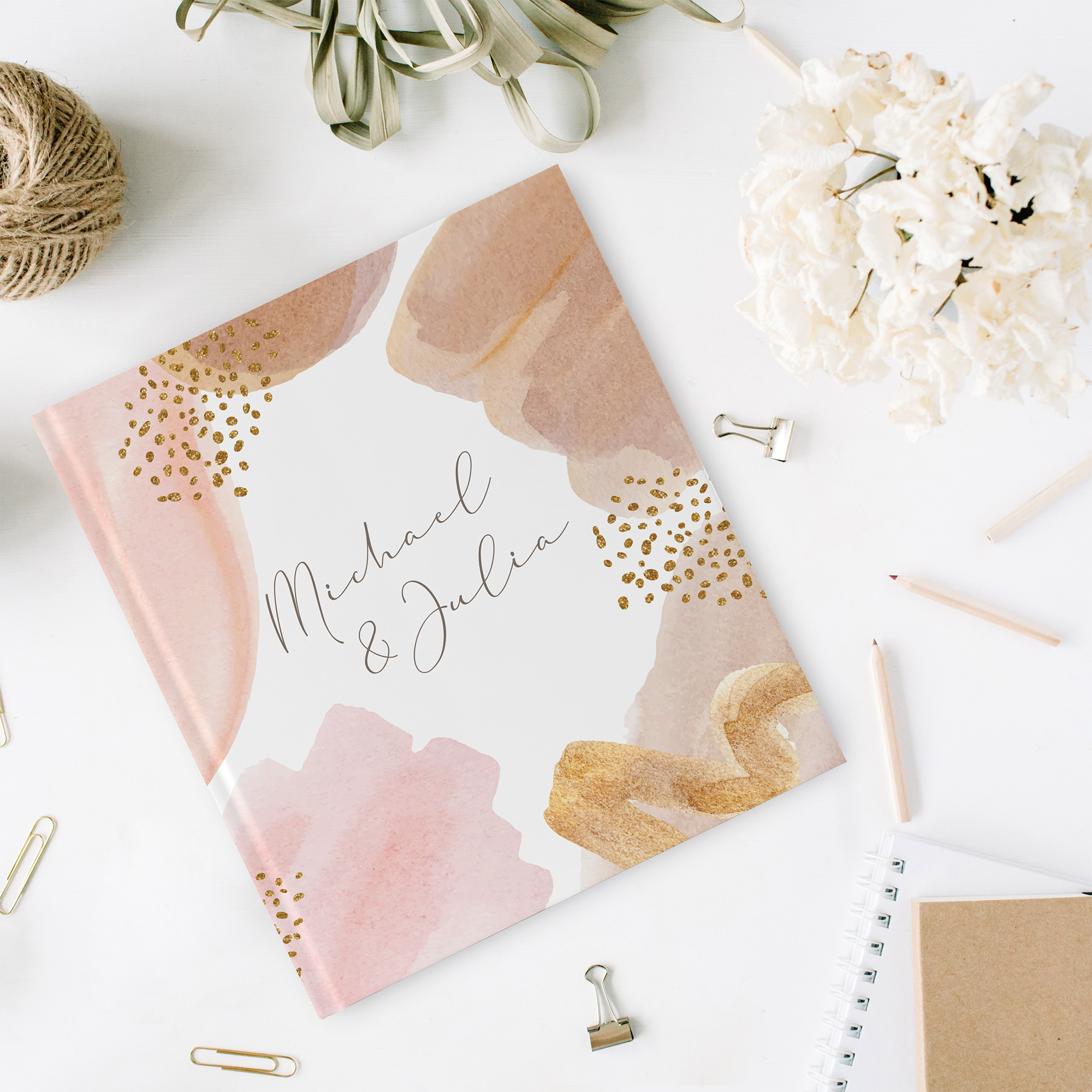 Gästebuch Hochzeit -  Aquarell "Golden Blush"