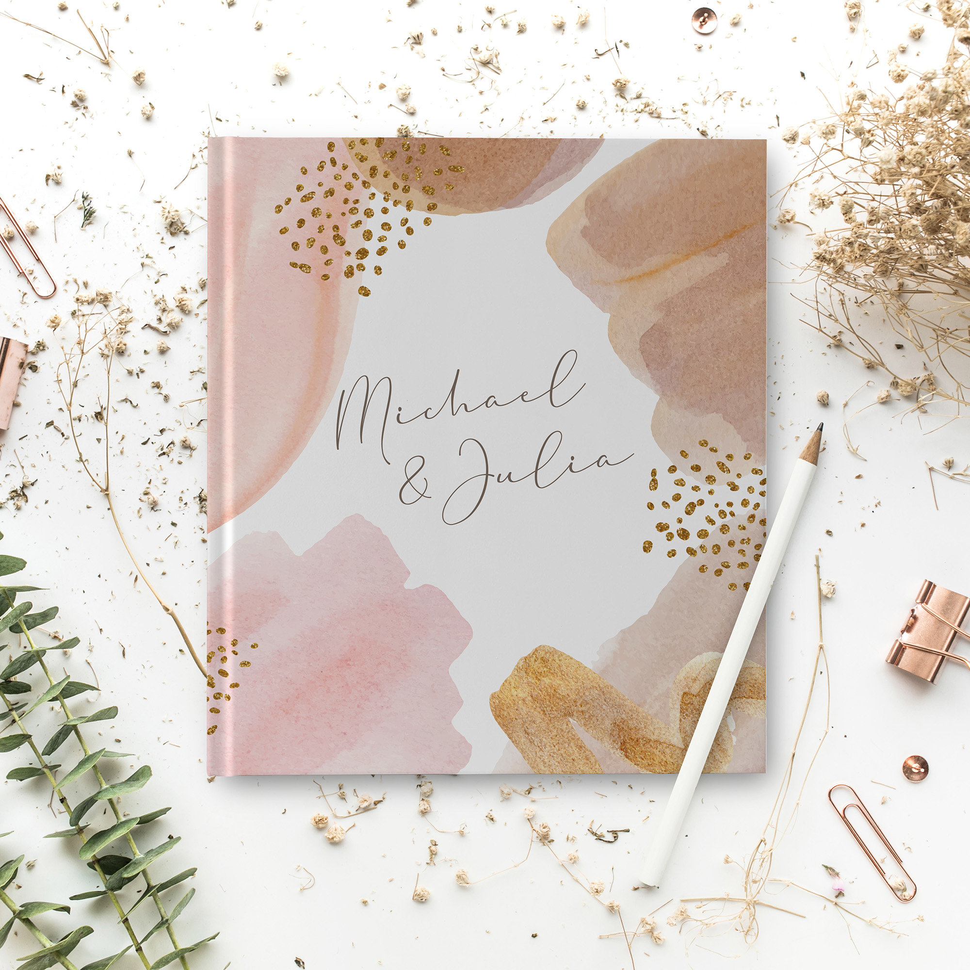 Gästebuch Hochzeit -  Aquarell "Golden Blush"