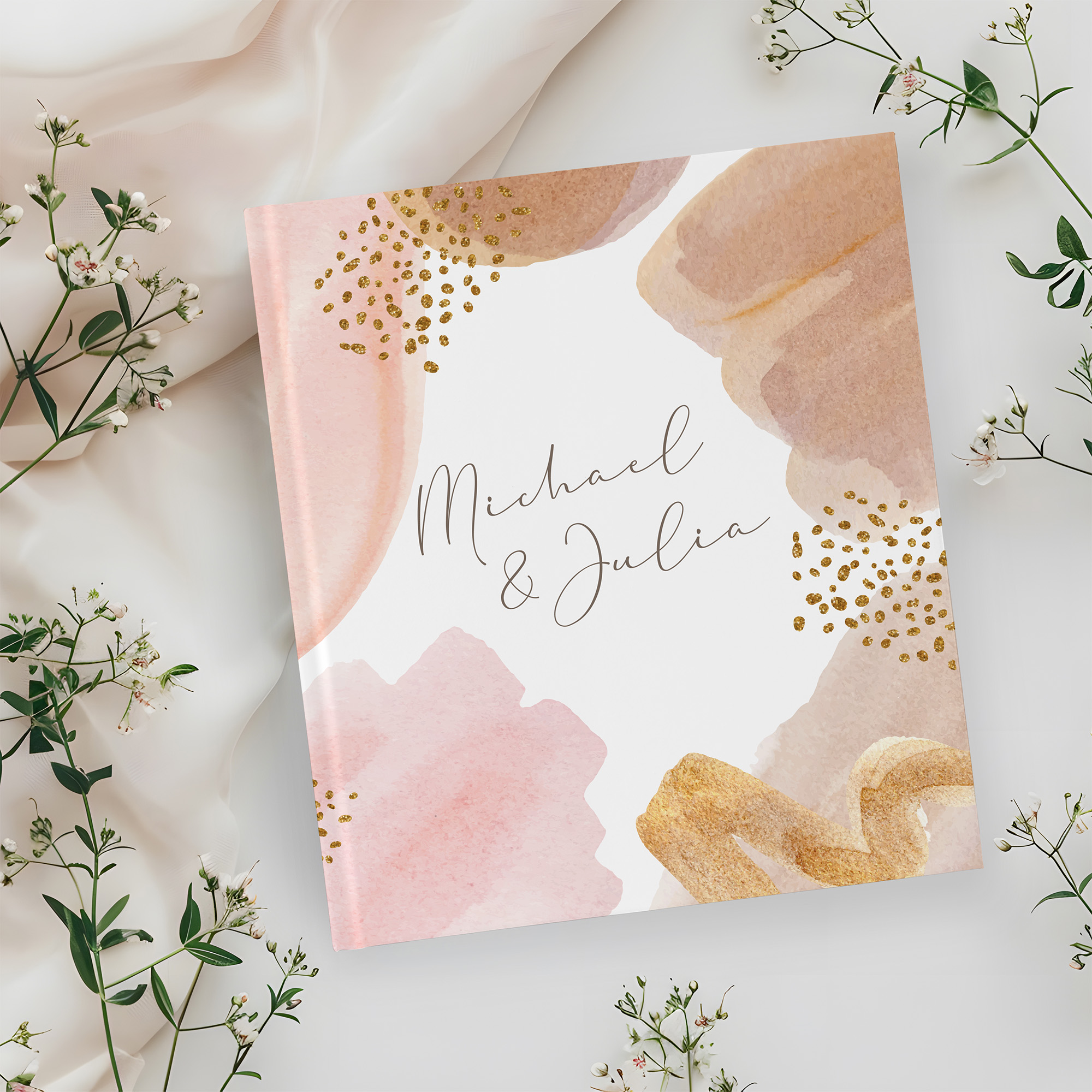 Gästebuch Hochzeit -  Aquarell "Golden Blush"