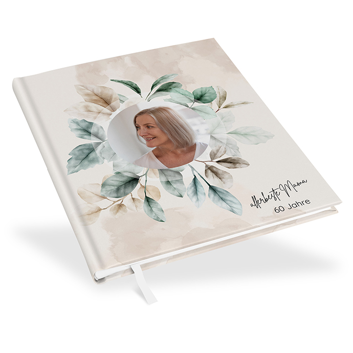 Gästebuch Geburtstag - Aquarell - "leaf & taupe"