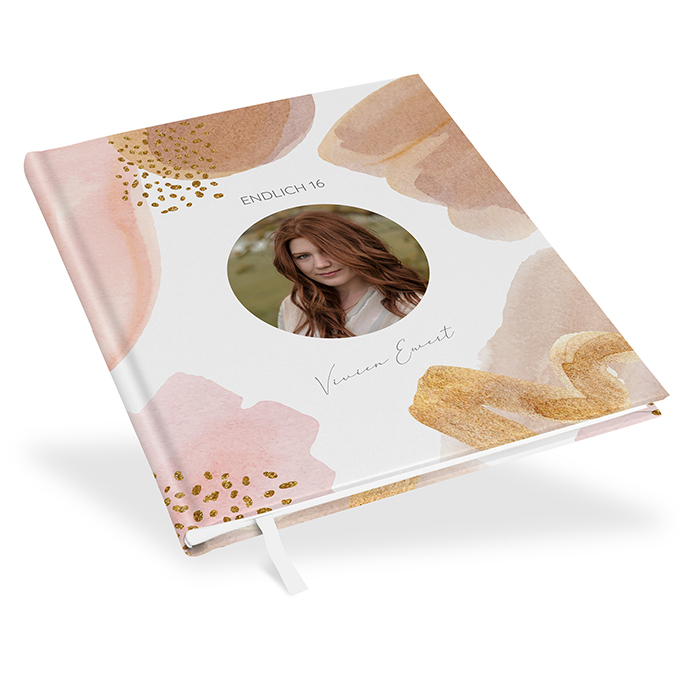 Gästebuch Geburtstag -  Aquarell "Golden Blush"