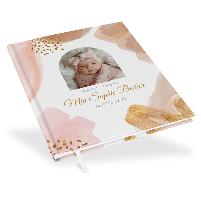 Gästebuch Taufe -  Aquarell "Golden Blush"