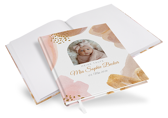 Gästebuch Taufe -  Aquarell "Golden Blush"
